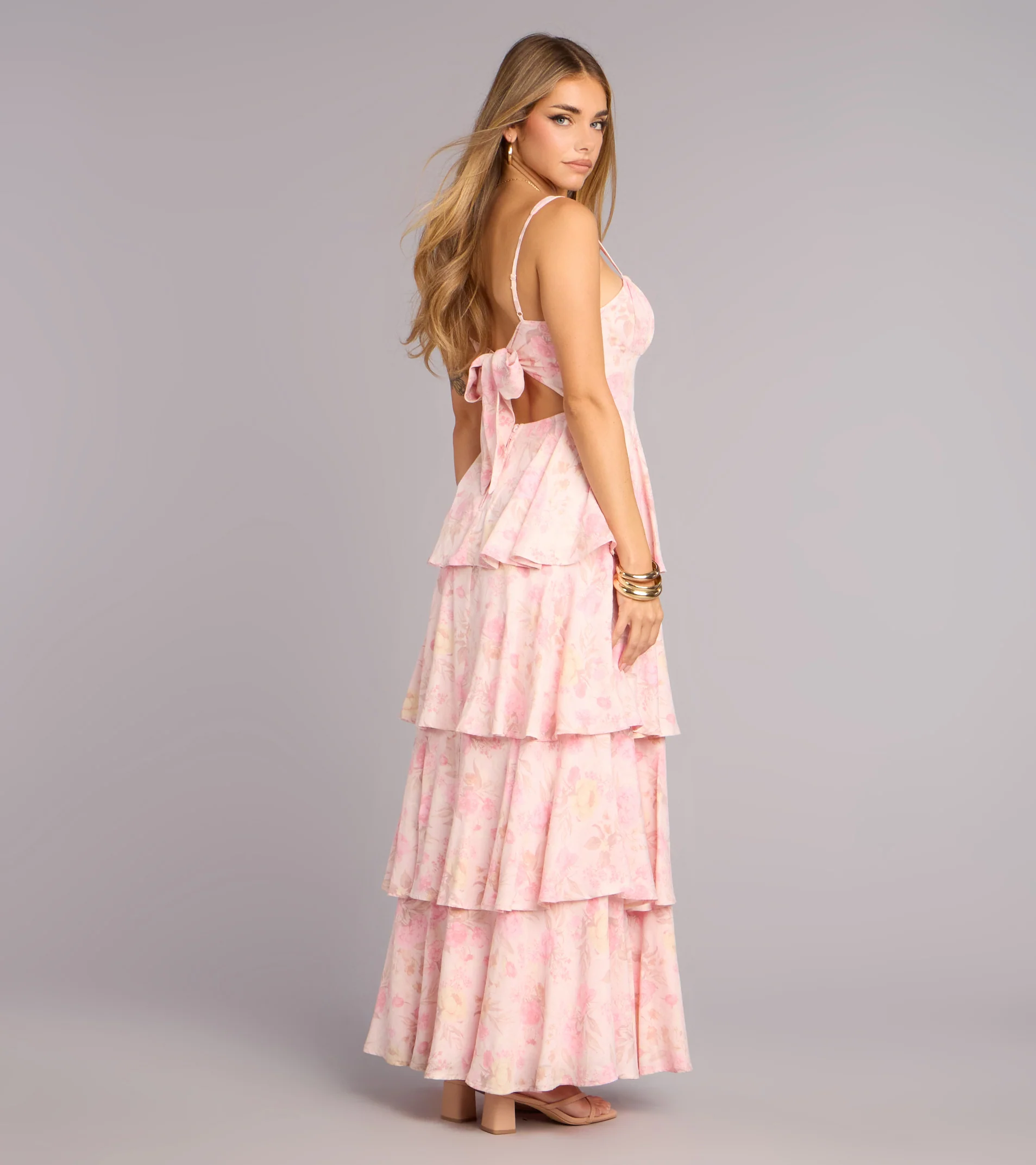 Pretty Agenda Floral Woven Ruffle Maxi Dress