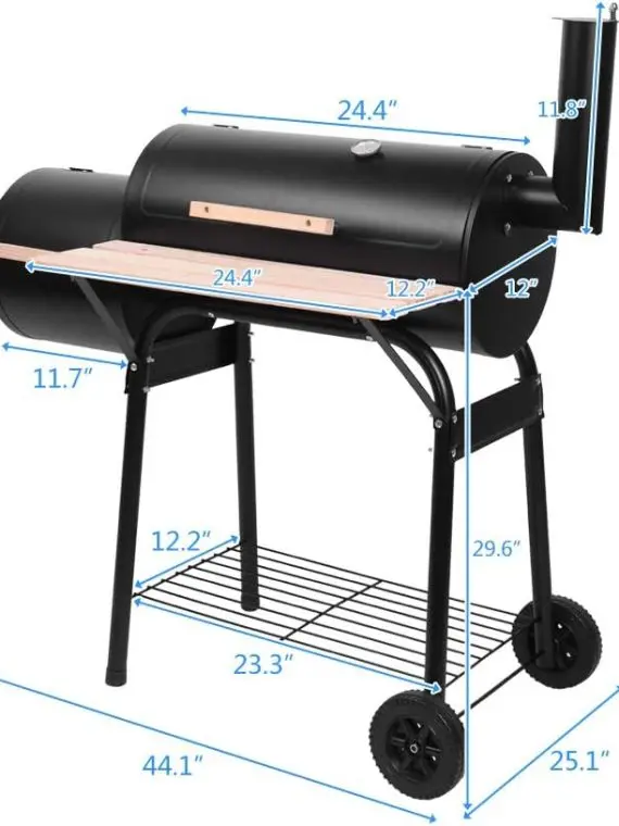Solidny grill węglowy i wędzarnia zewnętrzna z termometrem i kółkami, idealny na kemping i do ogrodu – podwójna konstrukcja szklarni