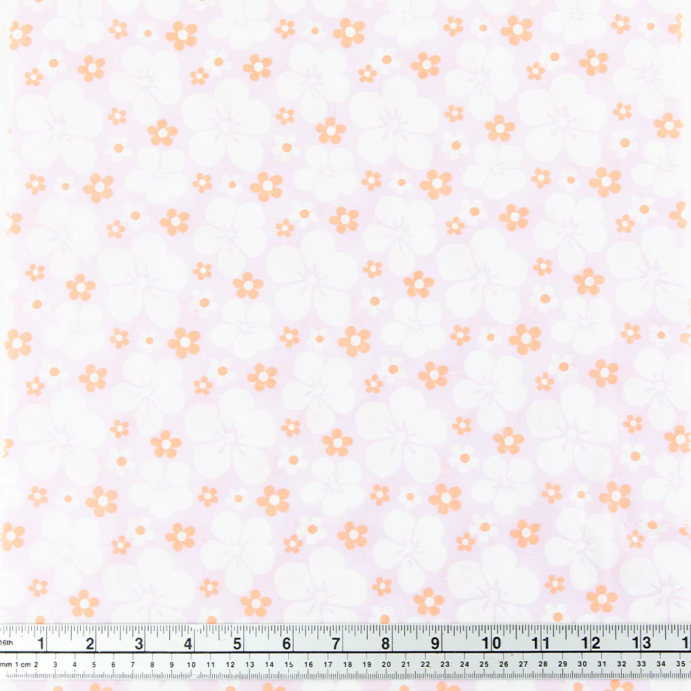 Print Craft & Quilting Fabric, White On Purple Large Floral- Width 110cm