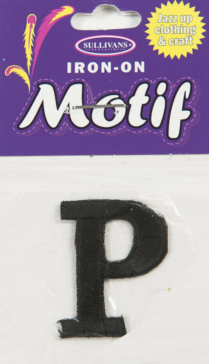 Iron On Motif Letter P, Black - 30mm - Sullivans