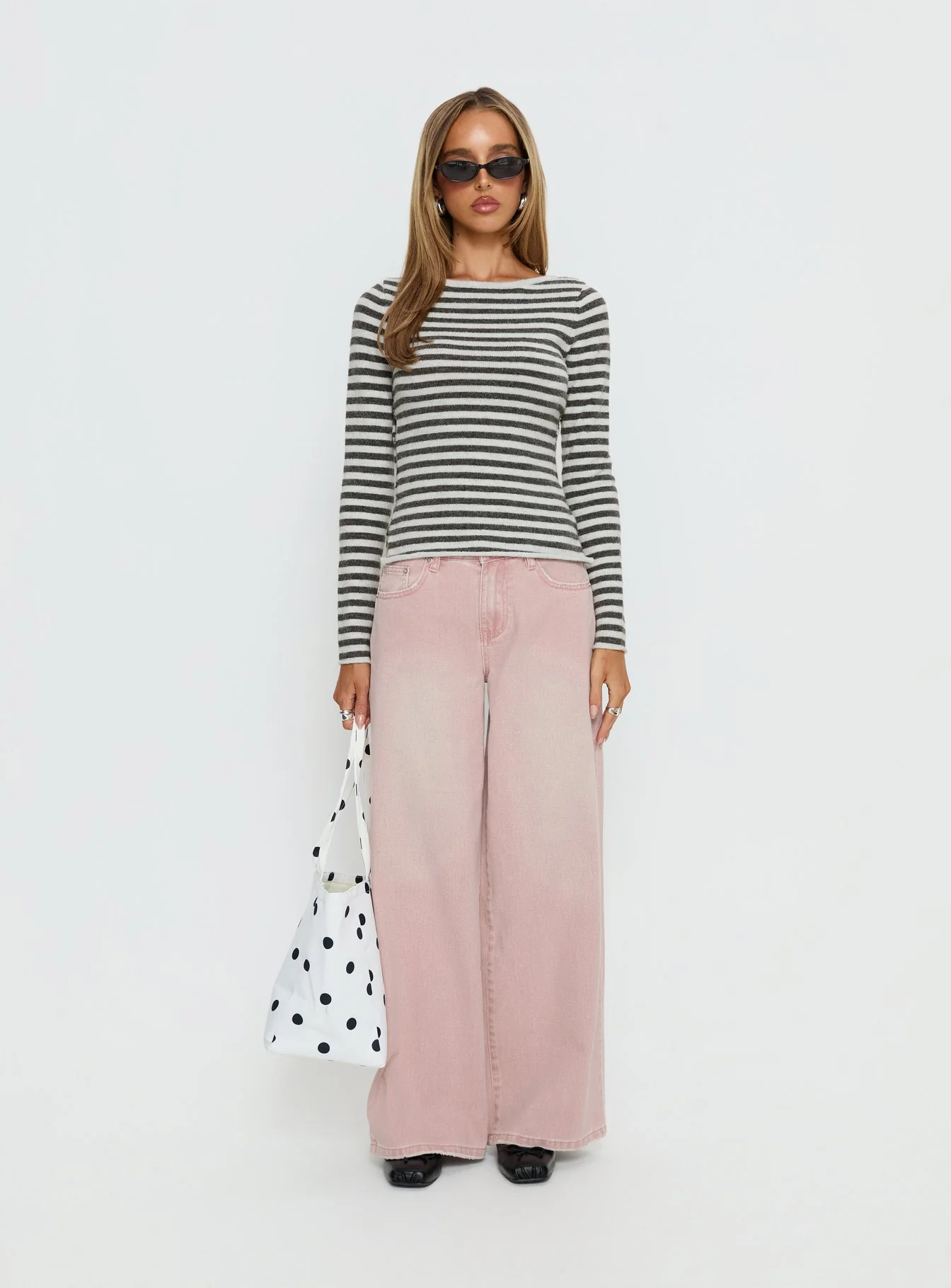Annalyse Long Sleeve Button Detail Top Stripe