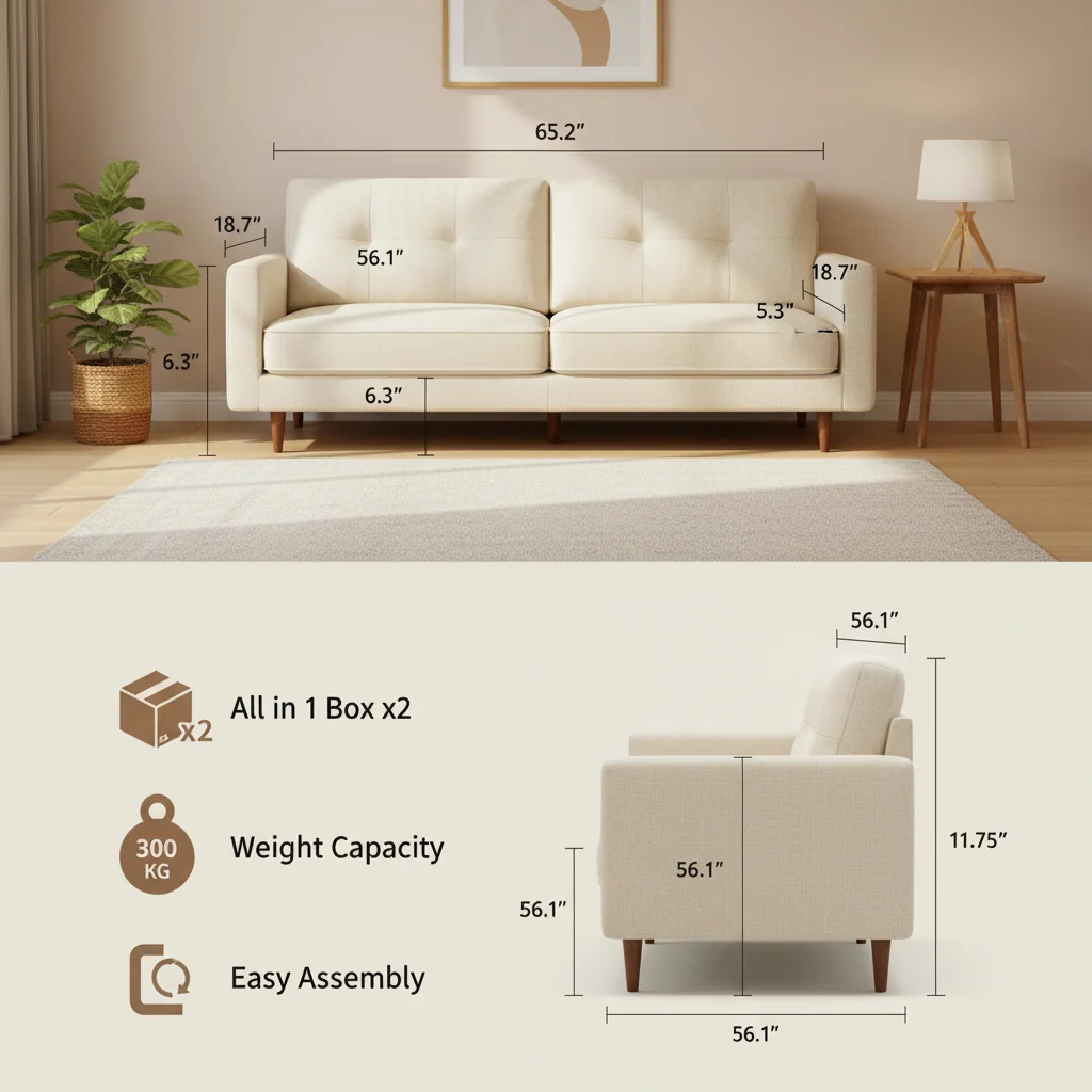 65 Inch Button Tufted Loveseat Sofa Small Space