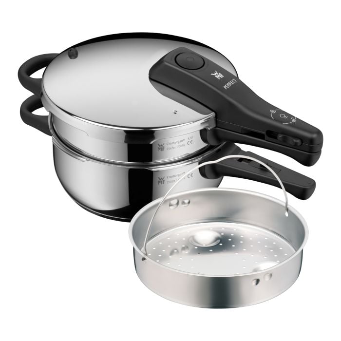 WMF Perfect One Pot Pressure Cooker Set, 6.5 L and 3 L stackable with steam basket