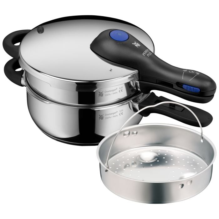 WMF Perfect Plus One Pot Pressure Cooker Set, 6.5 L and 3 L stackable with steam basket