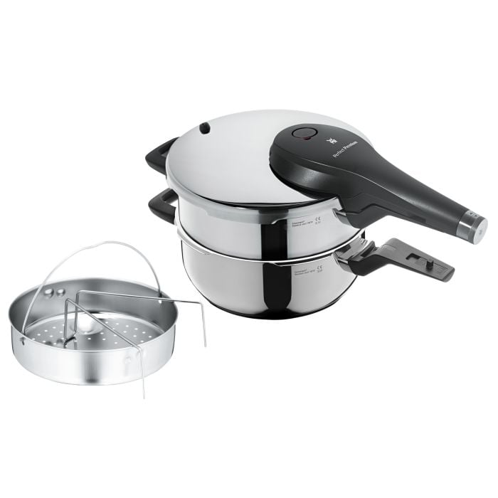 WMF Perfect Premium One Pot Pressure Cooker Set, 4.5 L and 3 L stackable with steam basket