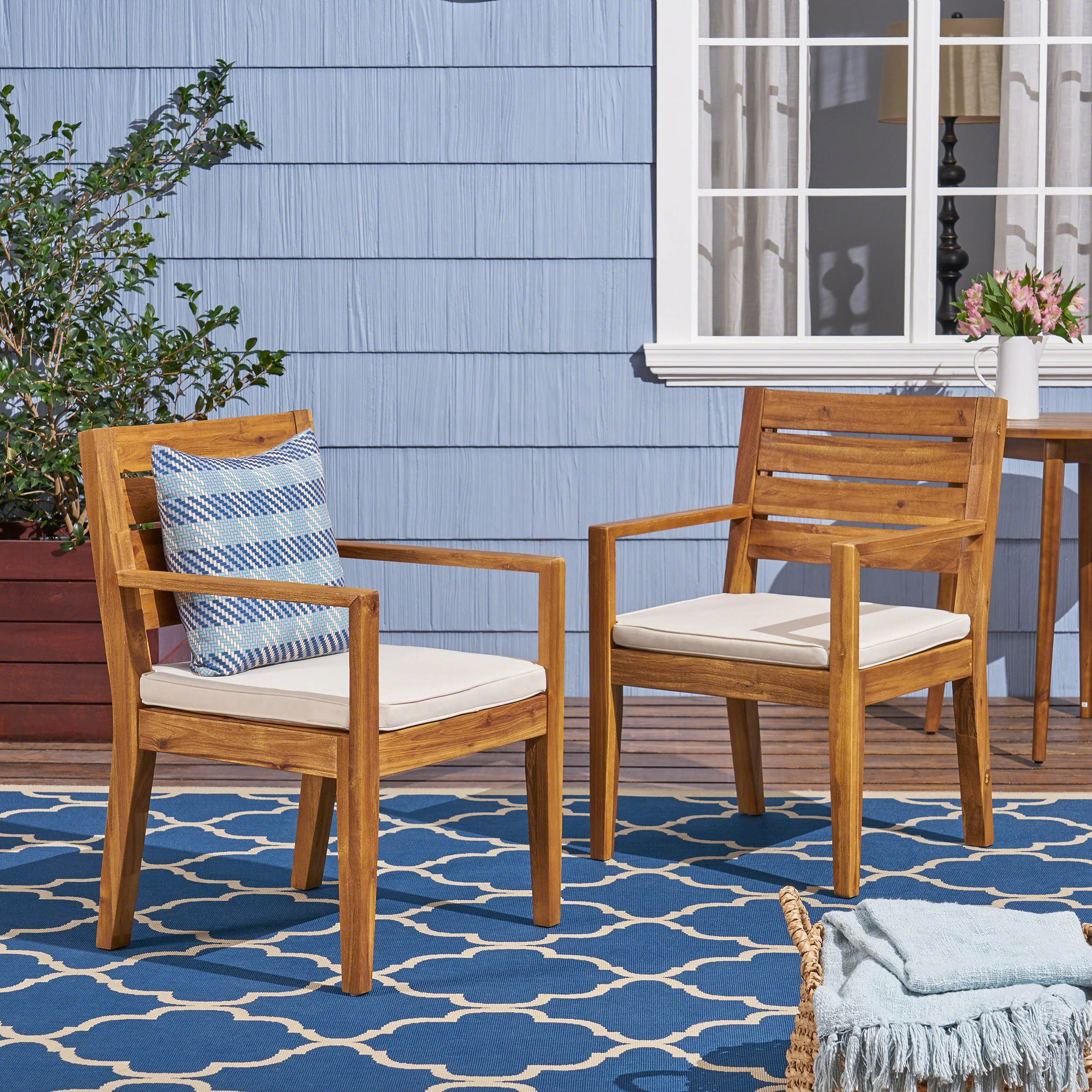 Eric Outdoor Acacia Wood Dining Chairs - furnishings