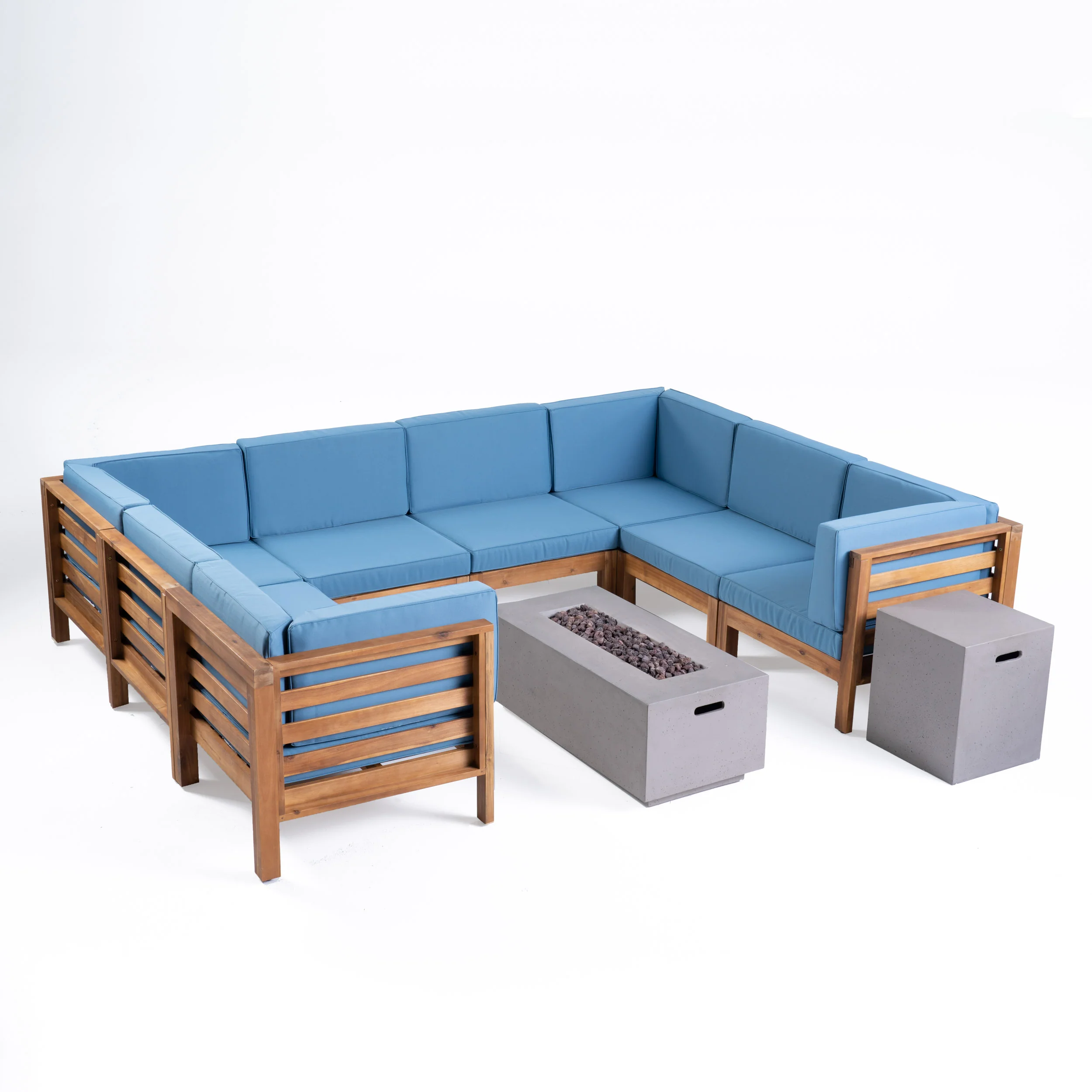 Ravello Outdoor U-Shaped Sectional Sofa Set with Fire Pit - furnishings