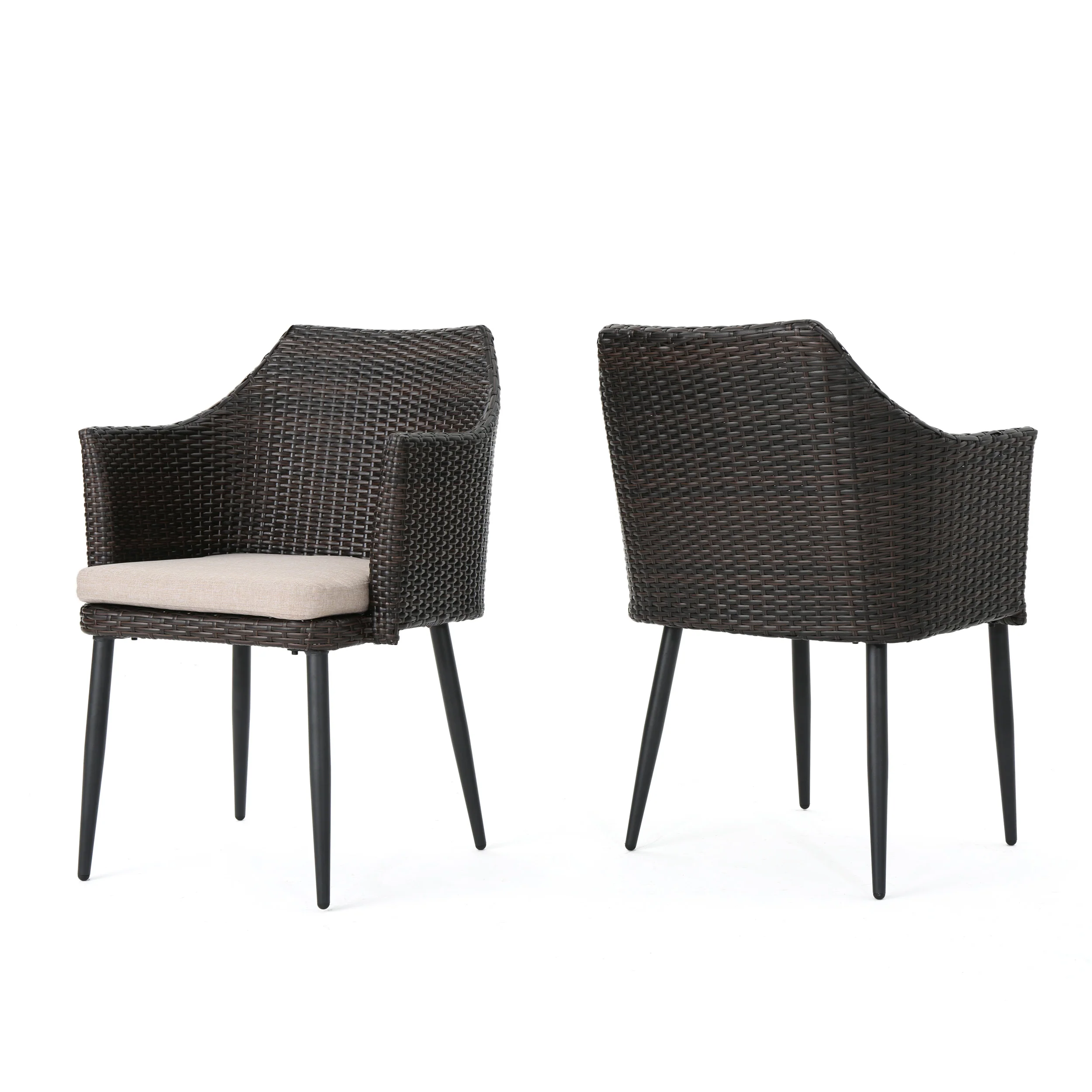 Ibiza Outdoor Wicker Dining Chairs with Water Resistant Cushion (Set of 2) - furnishings
