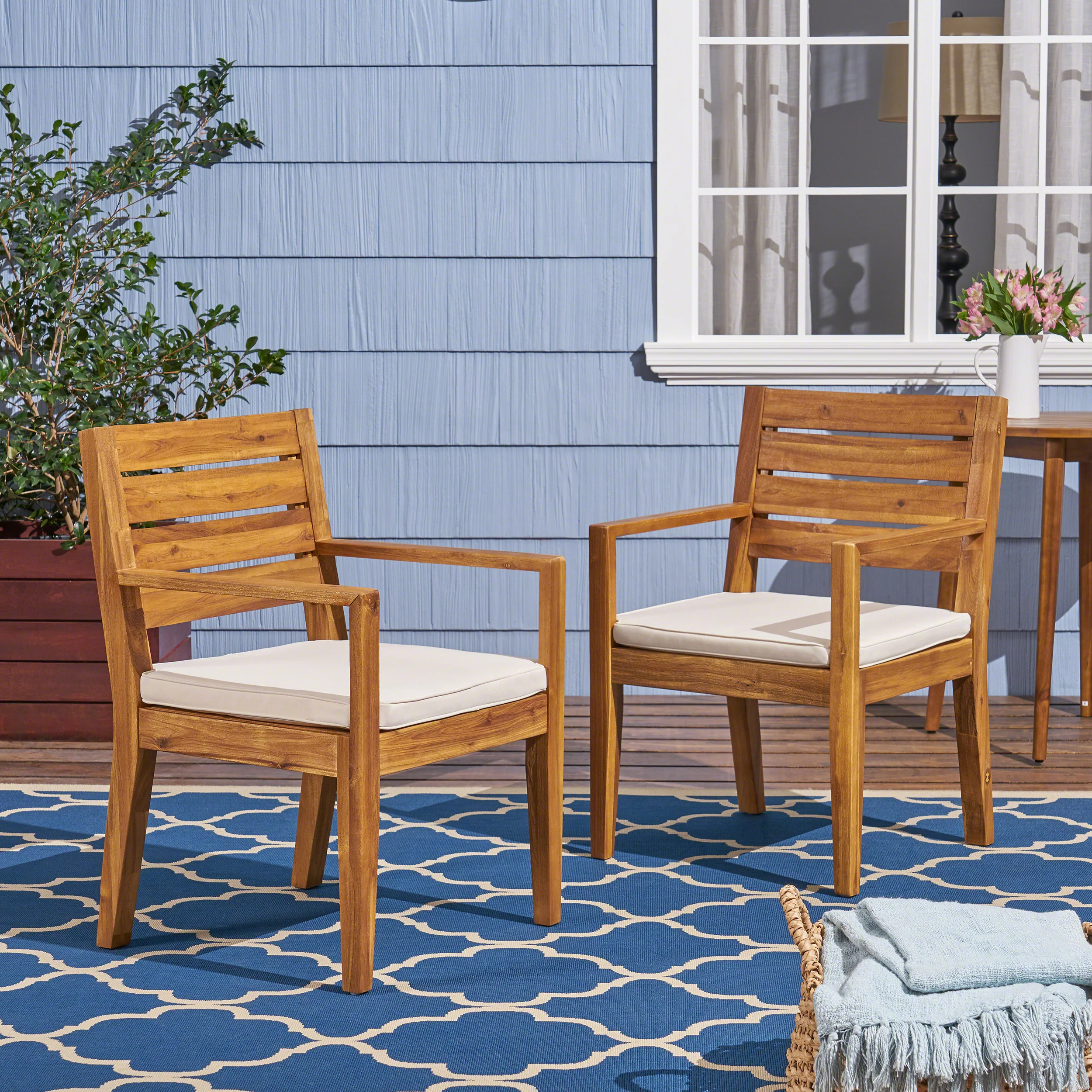 Eric Outdoor Acacia Wood Dining Chairs - furnishings