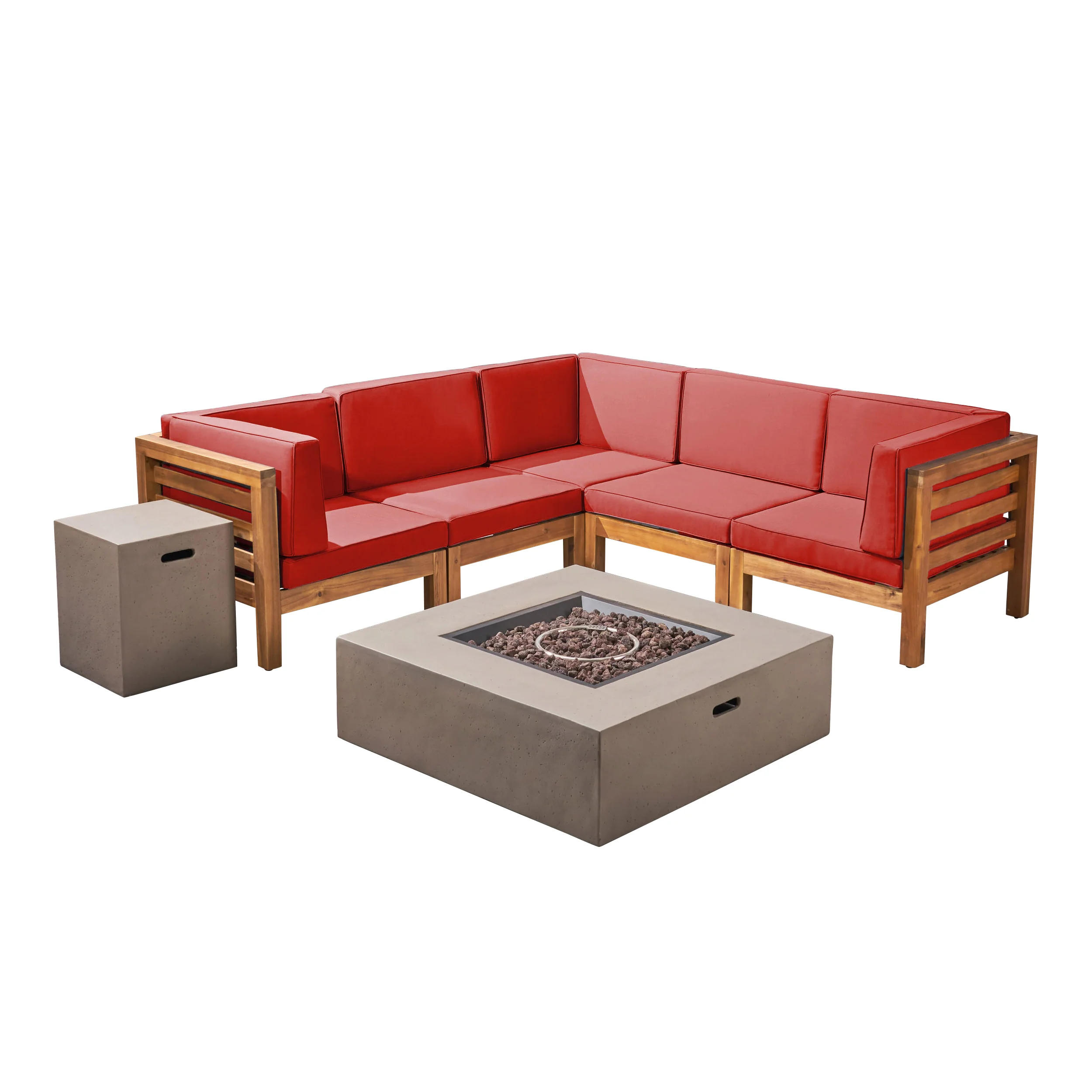 Ravello Outdoor V-Shaped Sectional Sofa Set with Fire Pit - furnishings