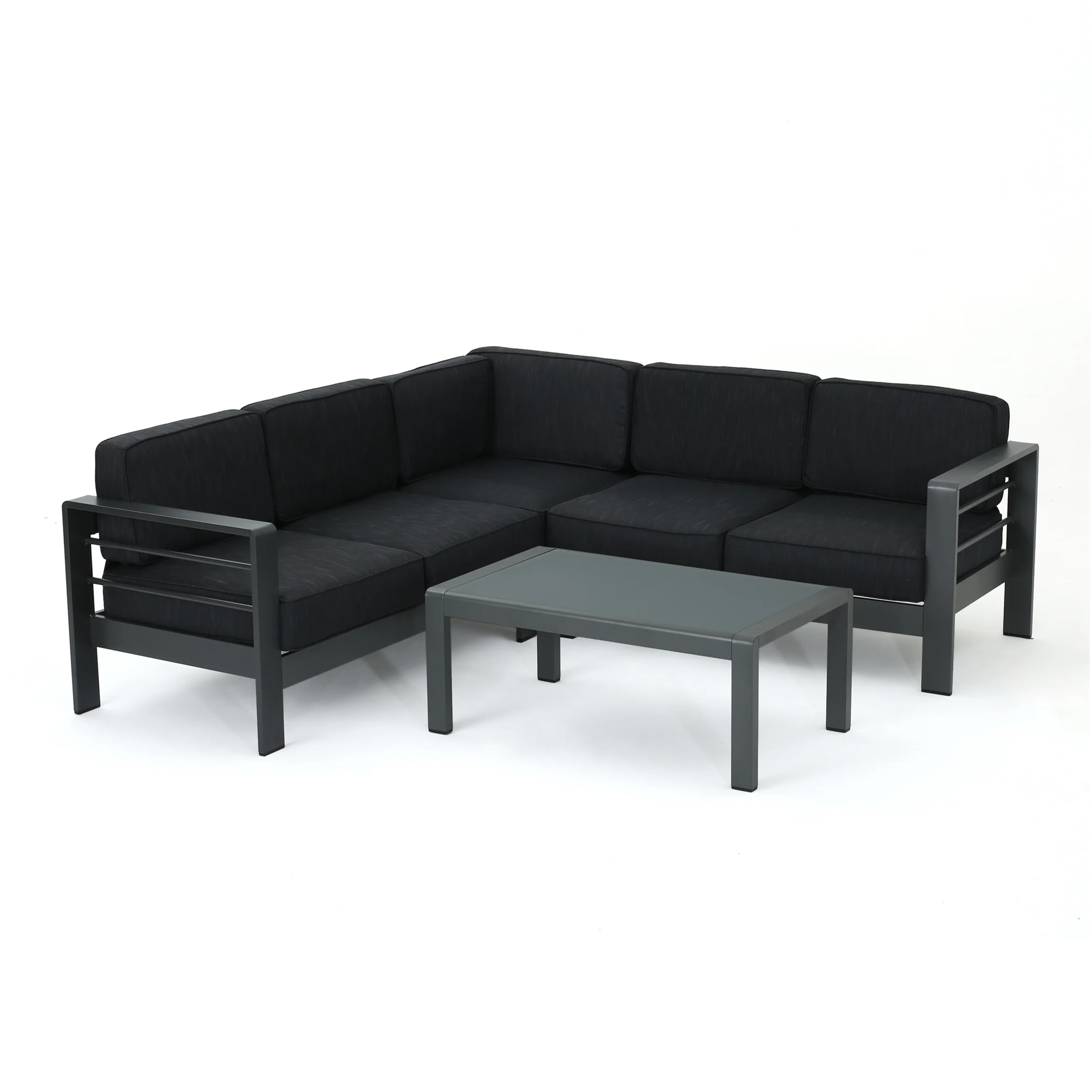 Coral Bay Outdoor Gray Aluminum 4 Piece V-Shape Sectional Sofa Set - furnishings