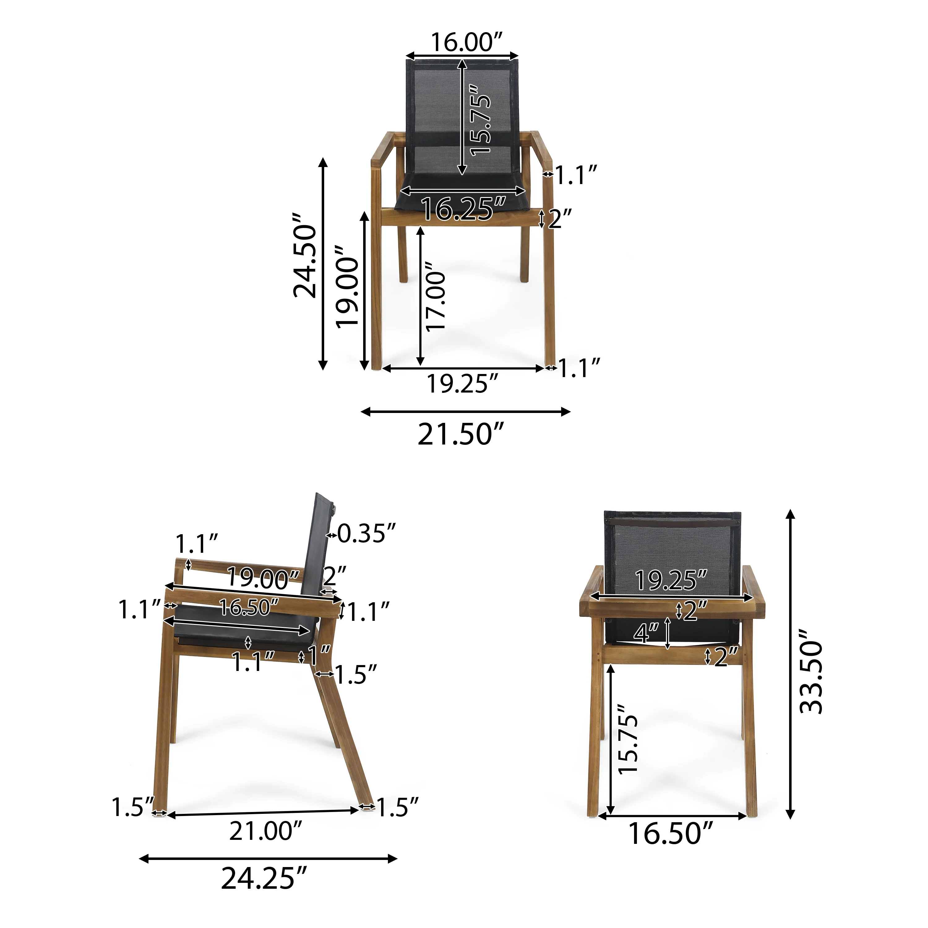 Jimmy Outdoor Acacia Wood and Mesh Dining Chairs (Set of 2) - furnishings