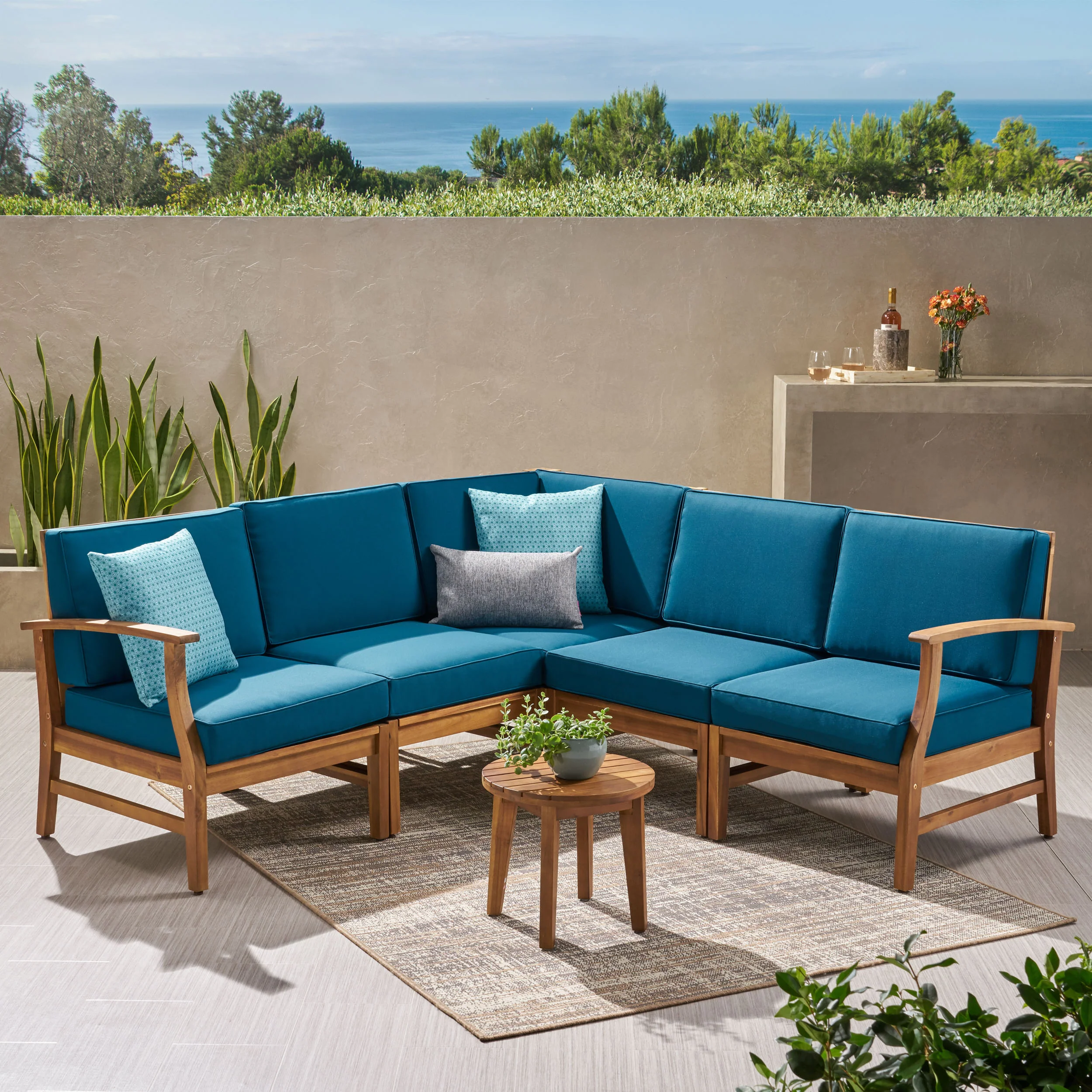 Capri Outdoor 5 Piece Chat Set with Water Resistant Cushions - furnishings