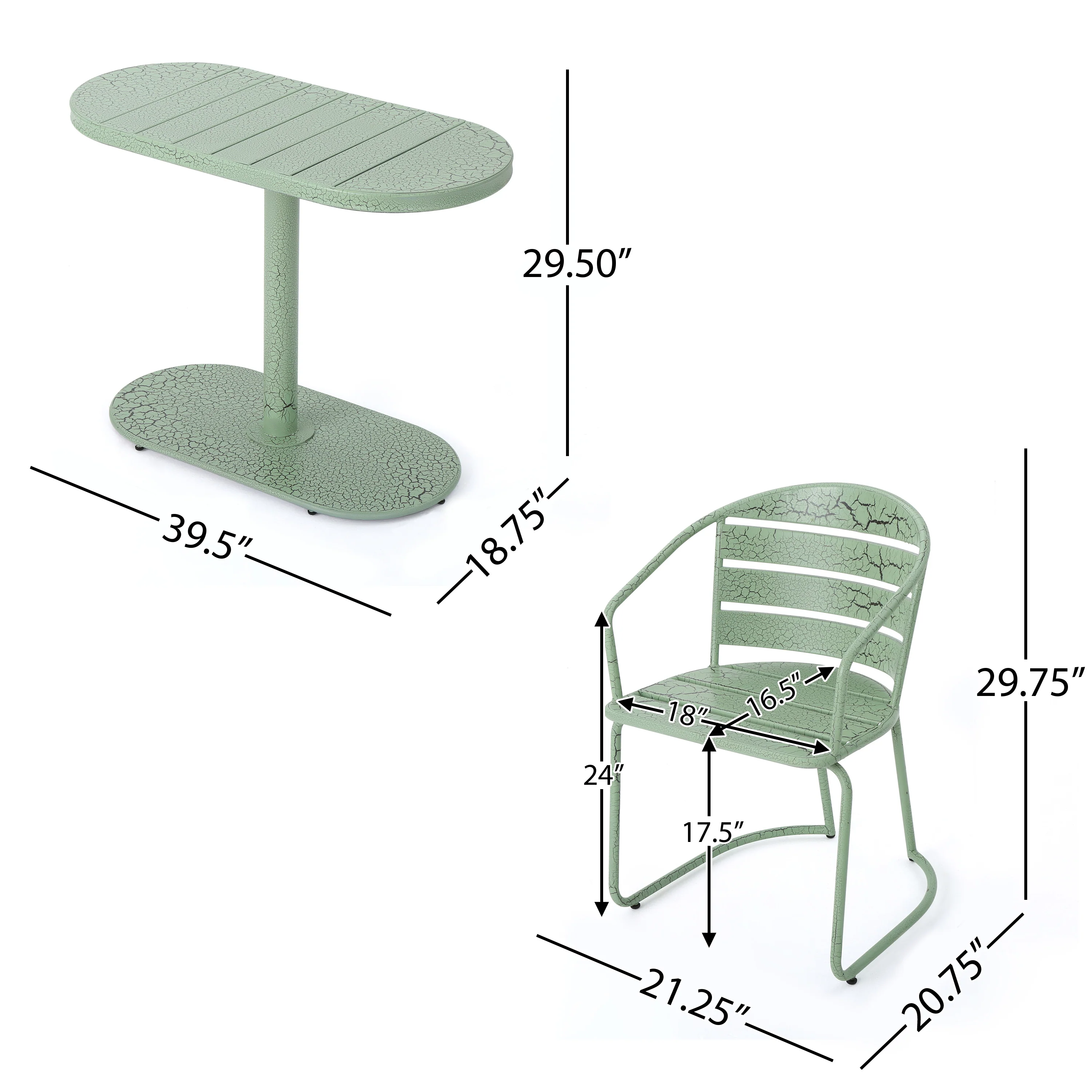 Porto Outdoor 3 Piece Crackle Finished Iron Bistro Set - furnishings