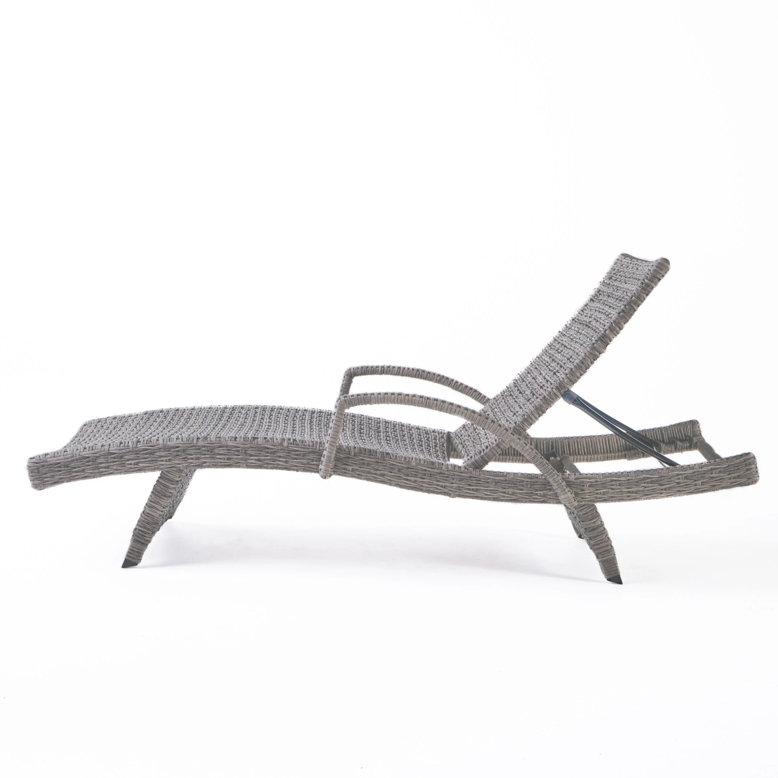 Keira Outdoor Armed Aluminum Framed Grey Wicker Chaise Lounge - furnishings