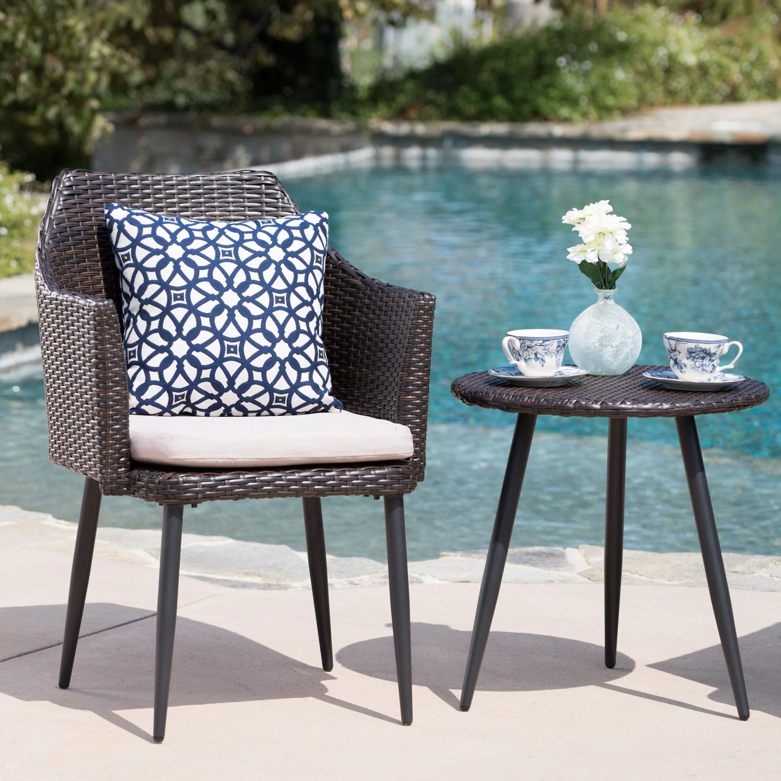 Ibiza Outdoor 3 Piece Wicker Chat Set with Water Resistant Cushions - furnishings