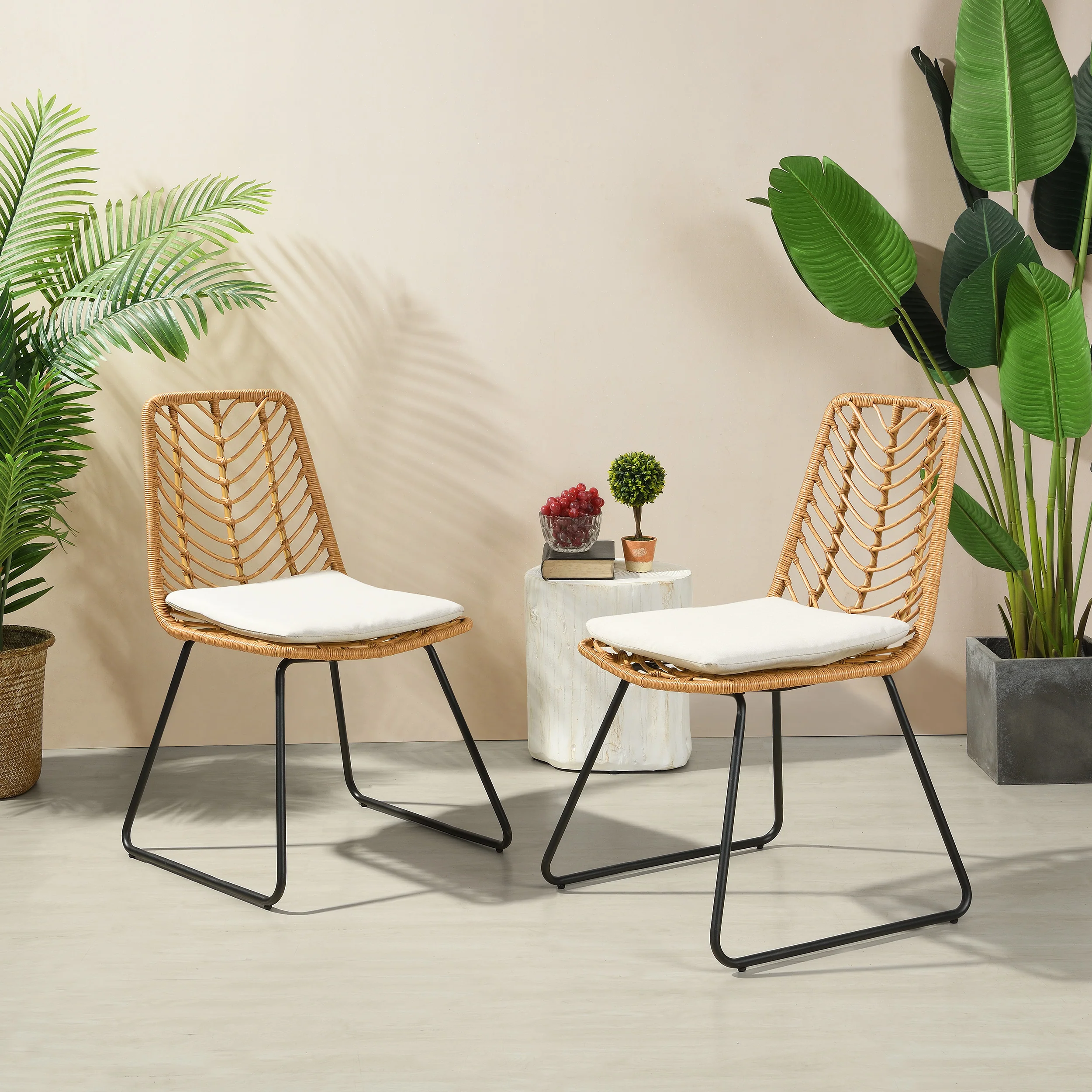 Azlee Berrien Outdoor Wicker Chairs with Cushion, Set of 2 - furnishings