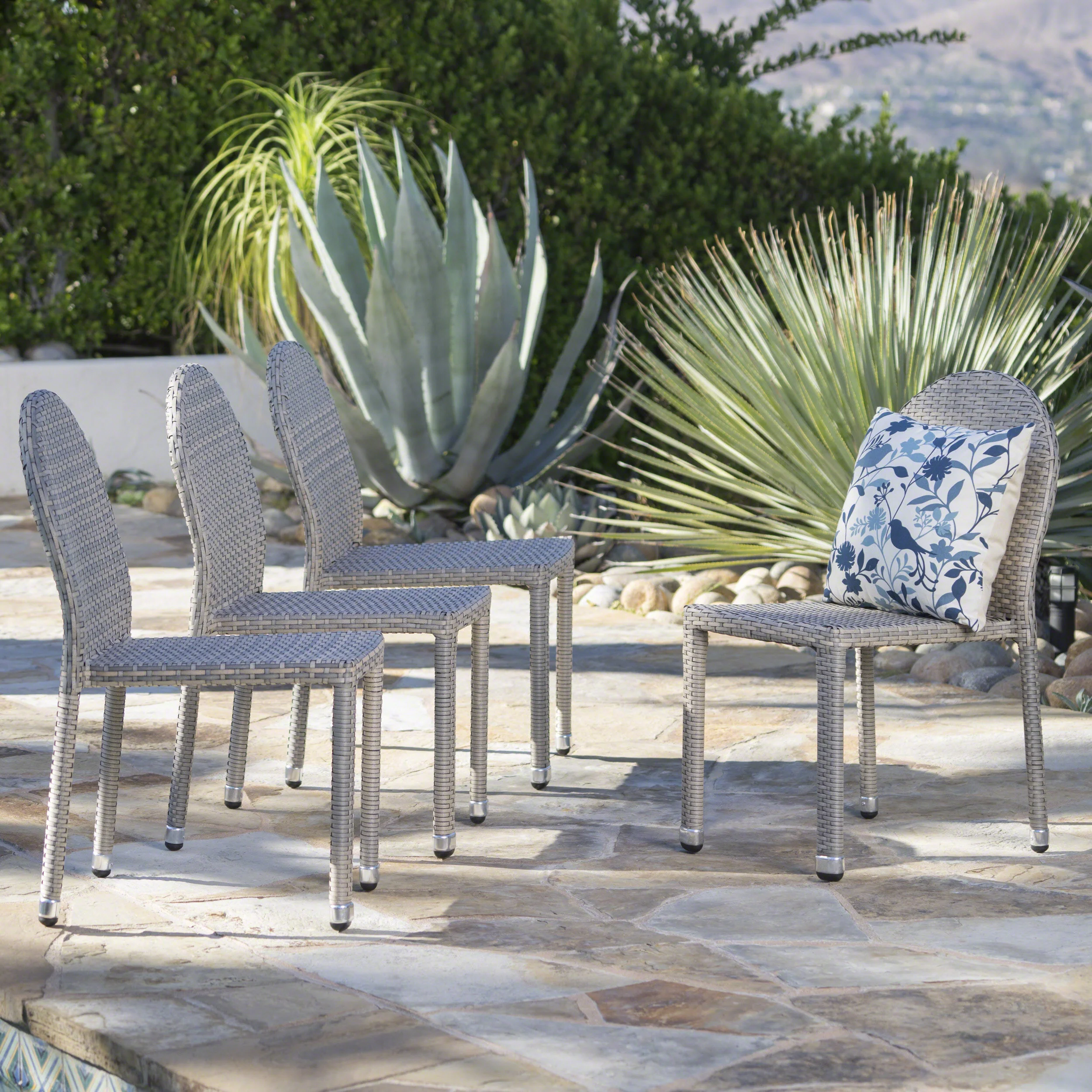 Amallie Outdoor Wicker Stacking Chairs with an Aluminum Frame (Set of 4) - furnishings