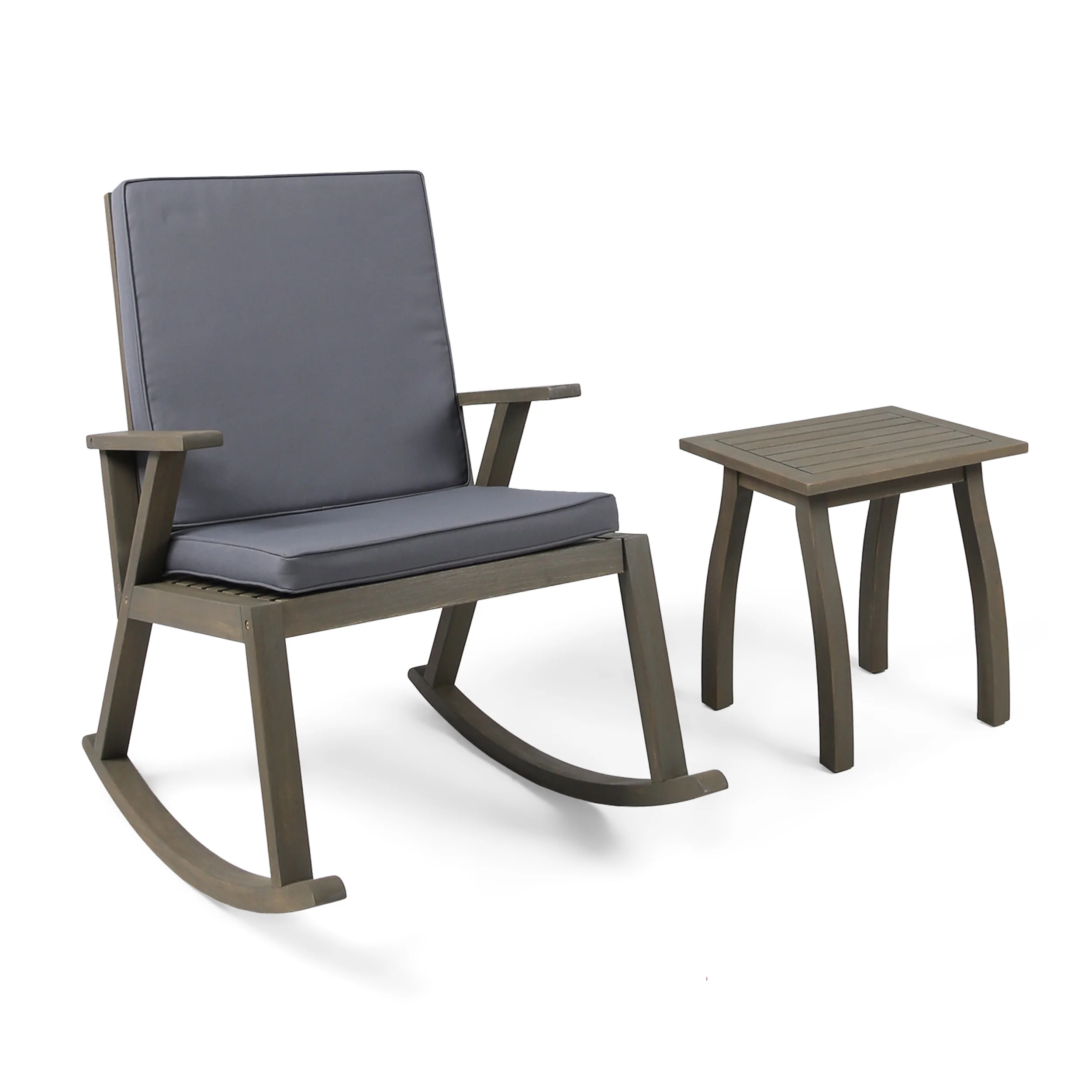 Zane Outdoor Acacia Wood Rocking Chair with Side Table - furnishings