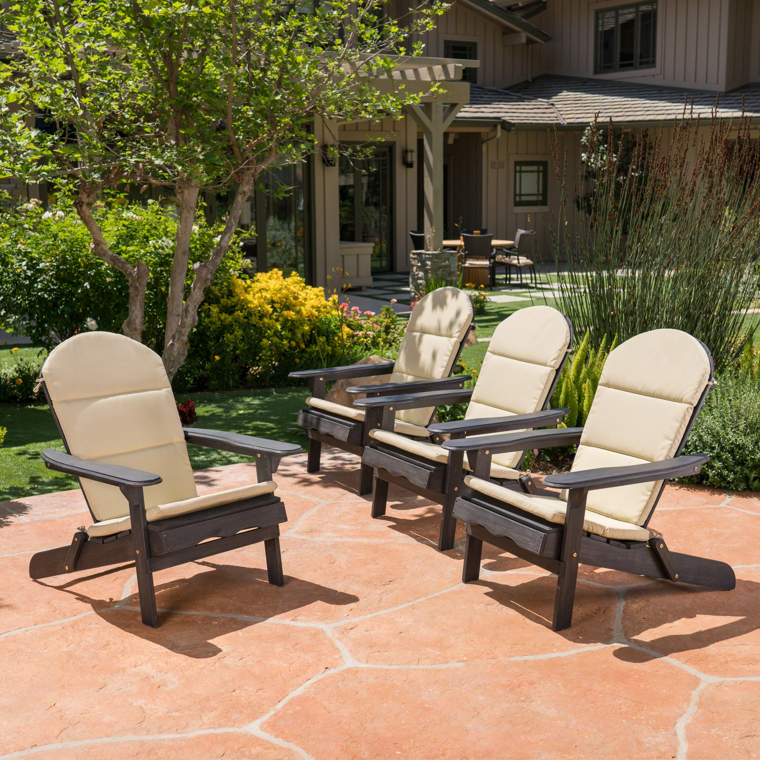 Nelie Outdoor Acacia Wood Folding Adirondack Chairs with Cushions - furnishings