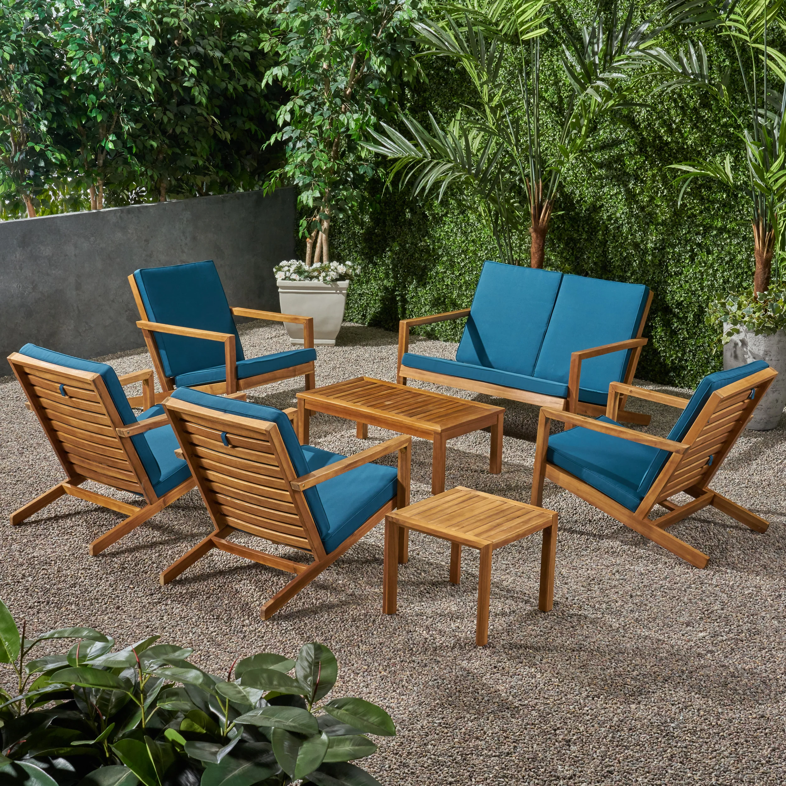 Nick Outdoor 6 Seater Acacia Wood Extended Chat Set - furnishings