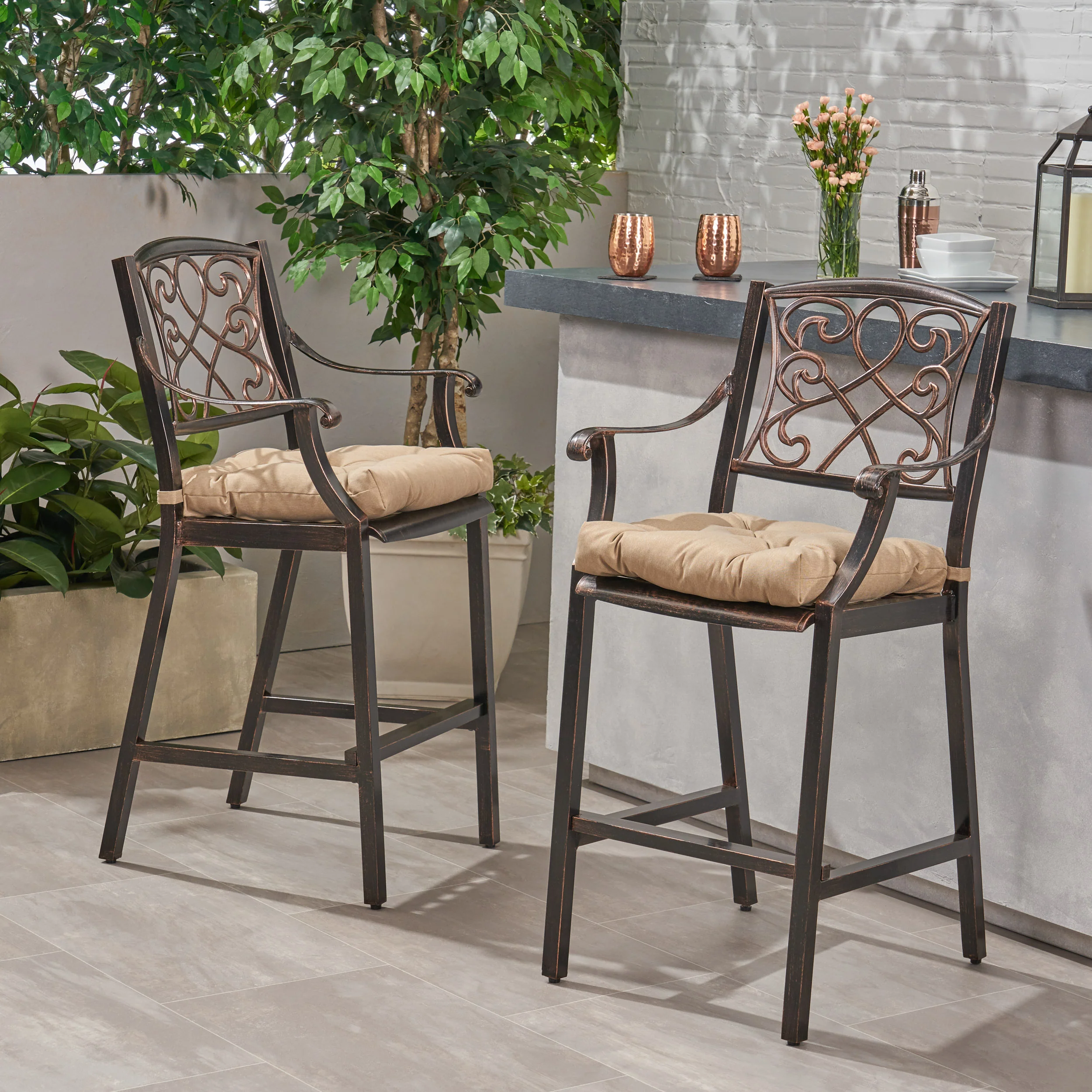 Mariella Outdoor Barstool with Cushion (Set of 2) - furnishings
