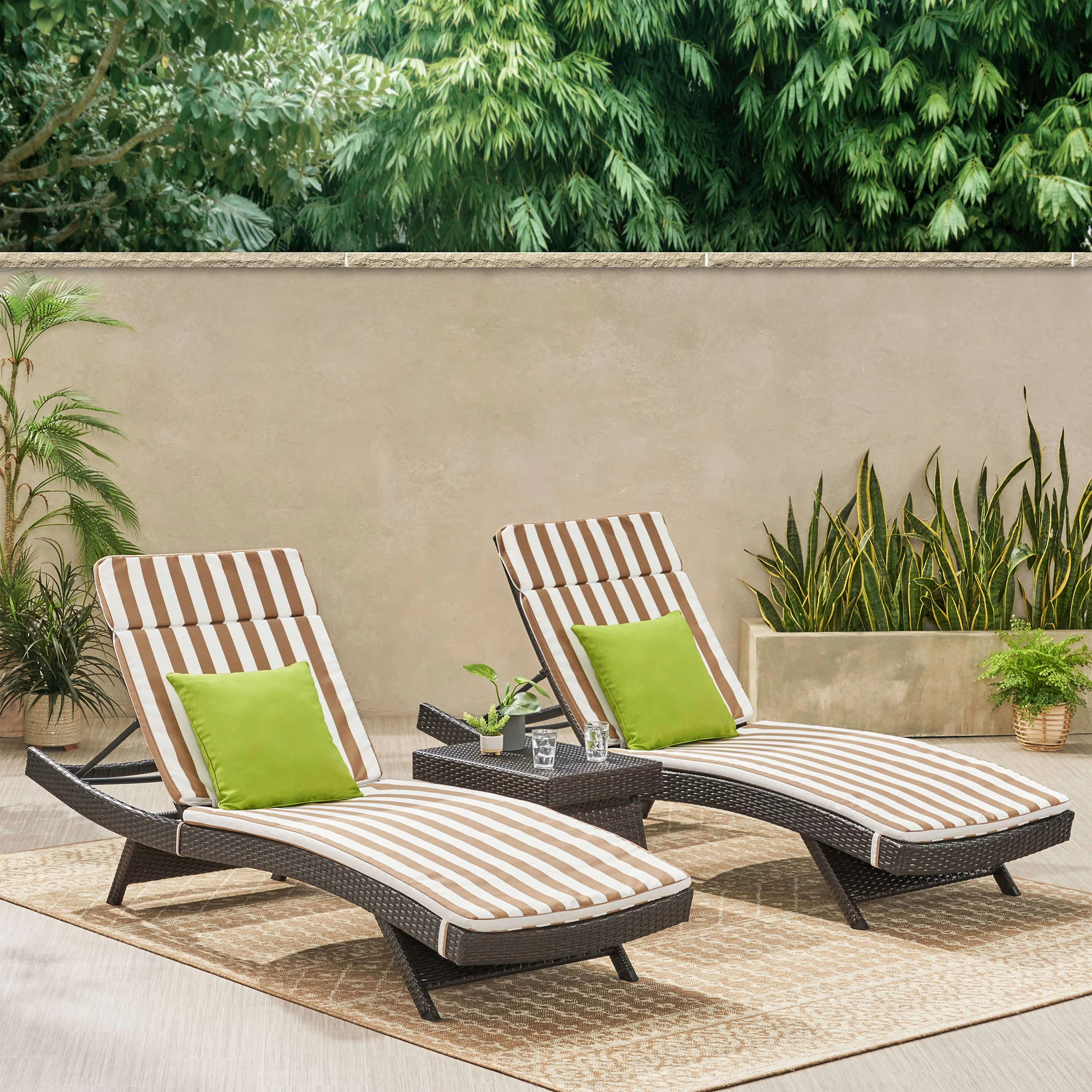 Lakeport 3pc Outdoor Brown Wicker Chaise Lounge Chair & Table Set - furnishings