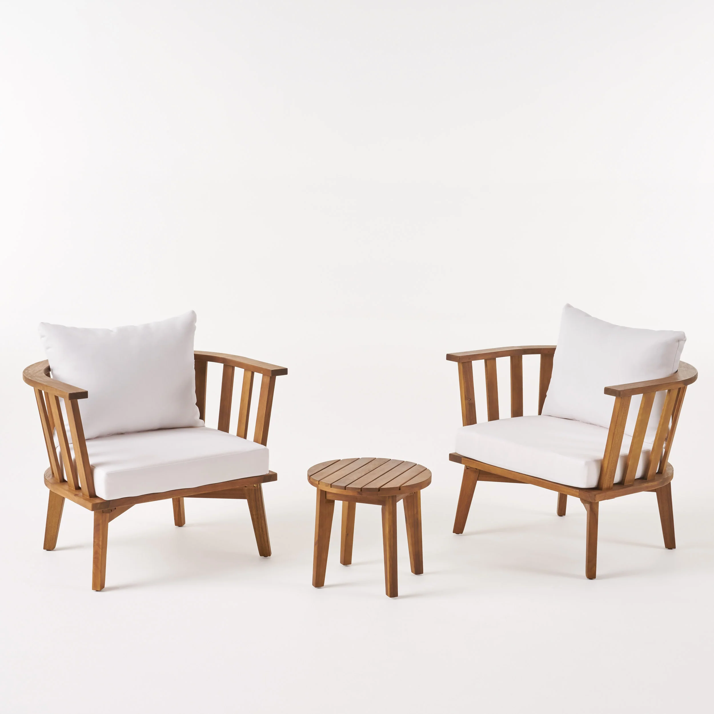 Murray Outdoor Acacia Wood 2 Seater Club Chairs and Side Table Set - furnishings
