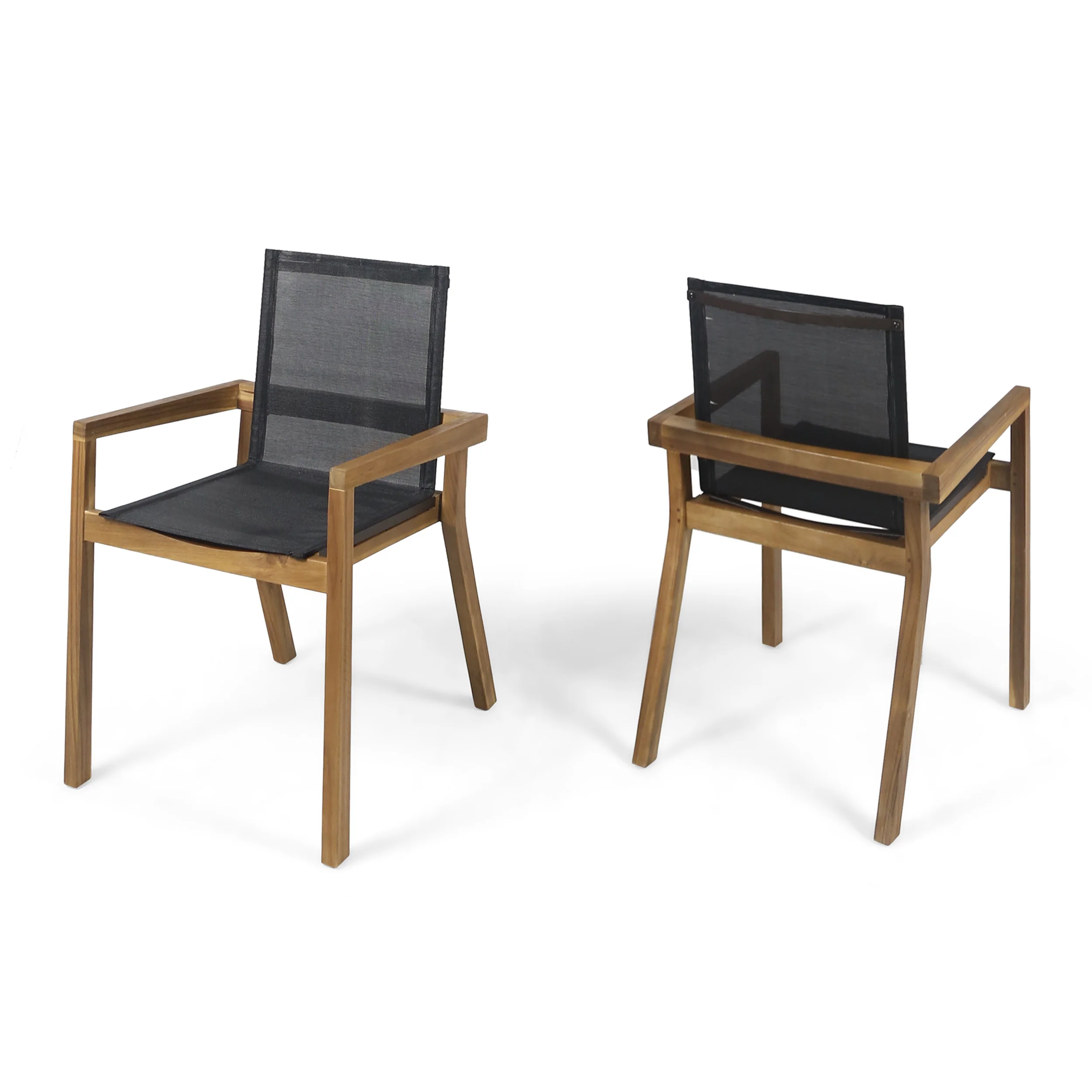 Jimmy Outdoor Acacia Wood and Mesh Dining Chairs (Set of 2) - furnishings