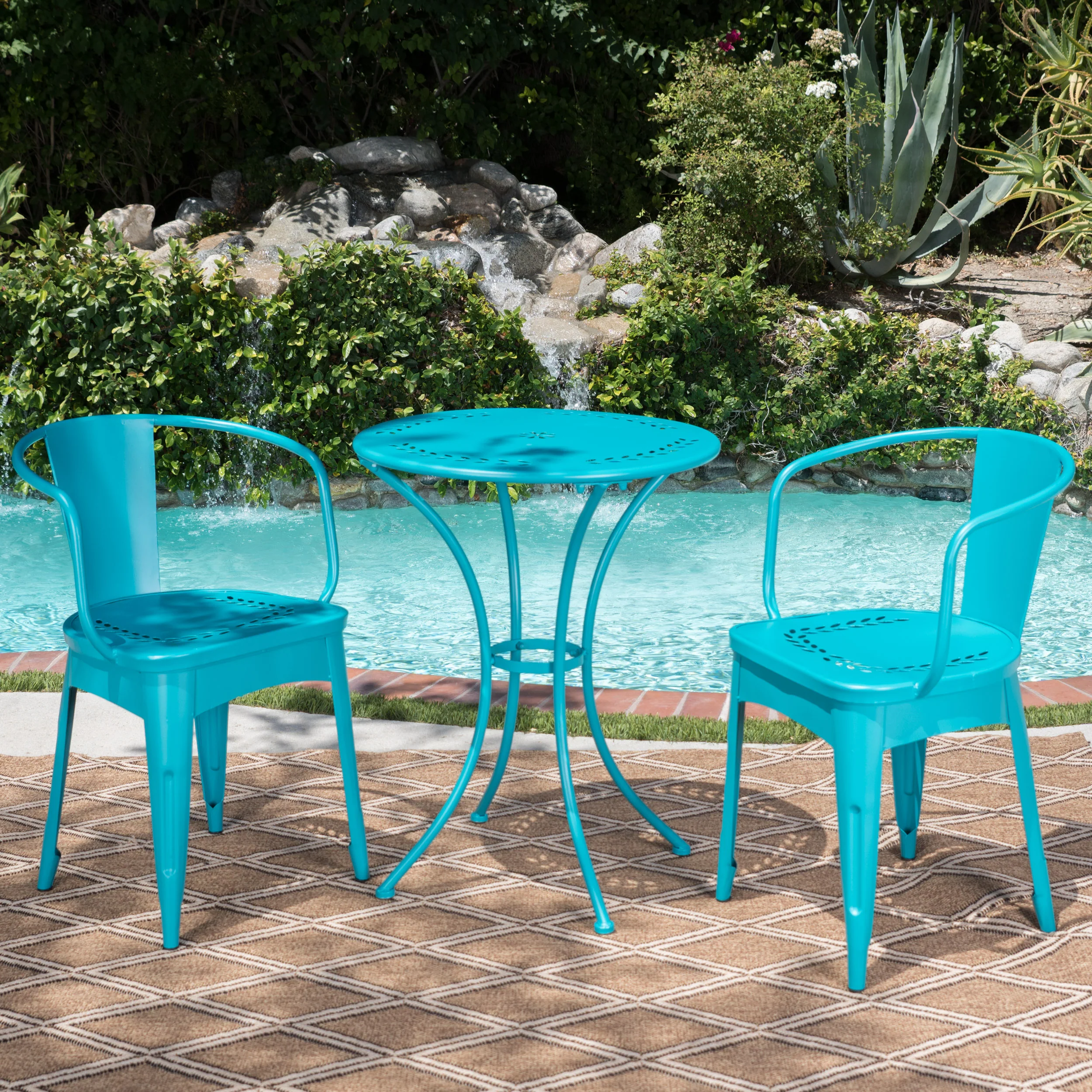 Leona Outdoor 3 Piece Paint Finished Iron Bistro Set - furnishings