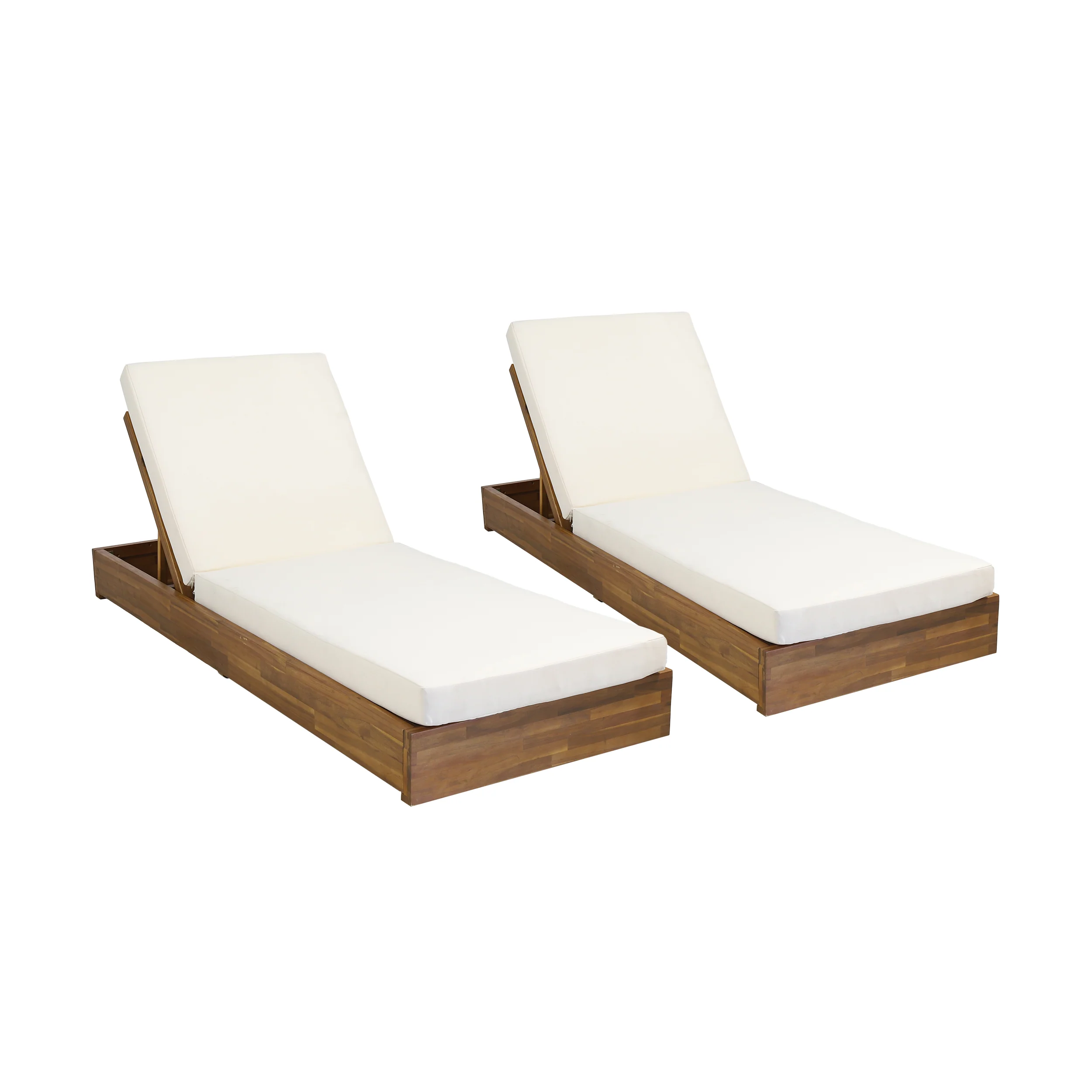 Niyanna Outdoor Acacia Wood Chaise Lounge with Cushion (Set of 2) - furnishings