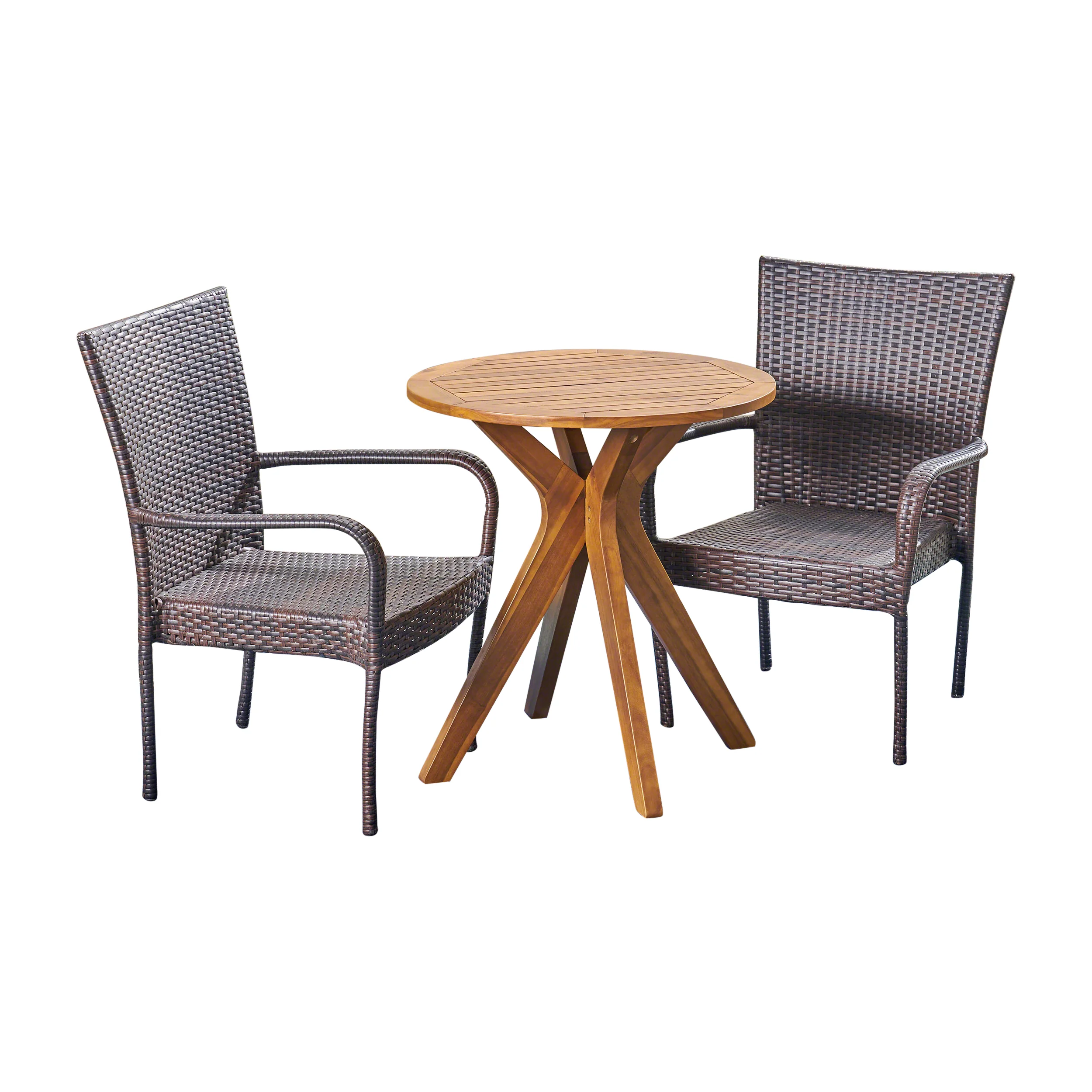 Franzburg Outdoor 3 Piece Acacia Wood and Wicker Bistro Set - furnishings