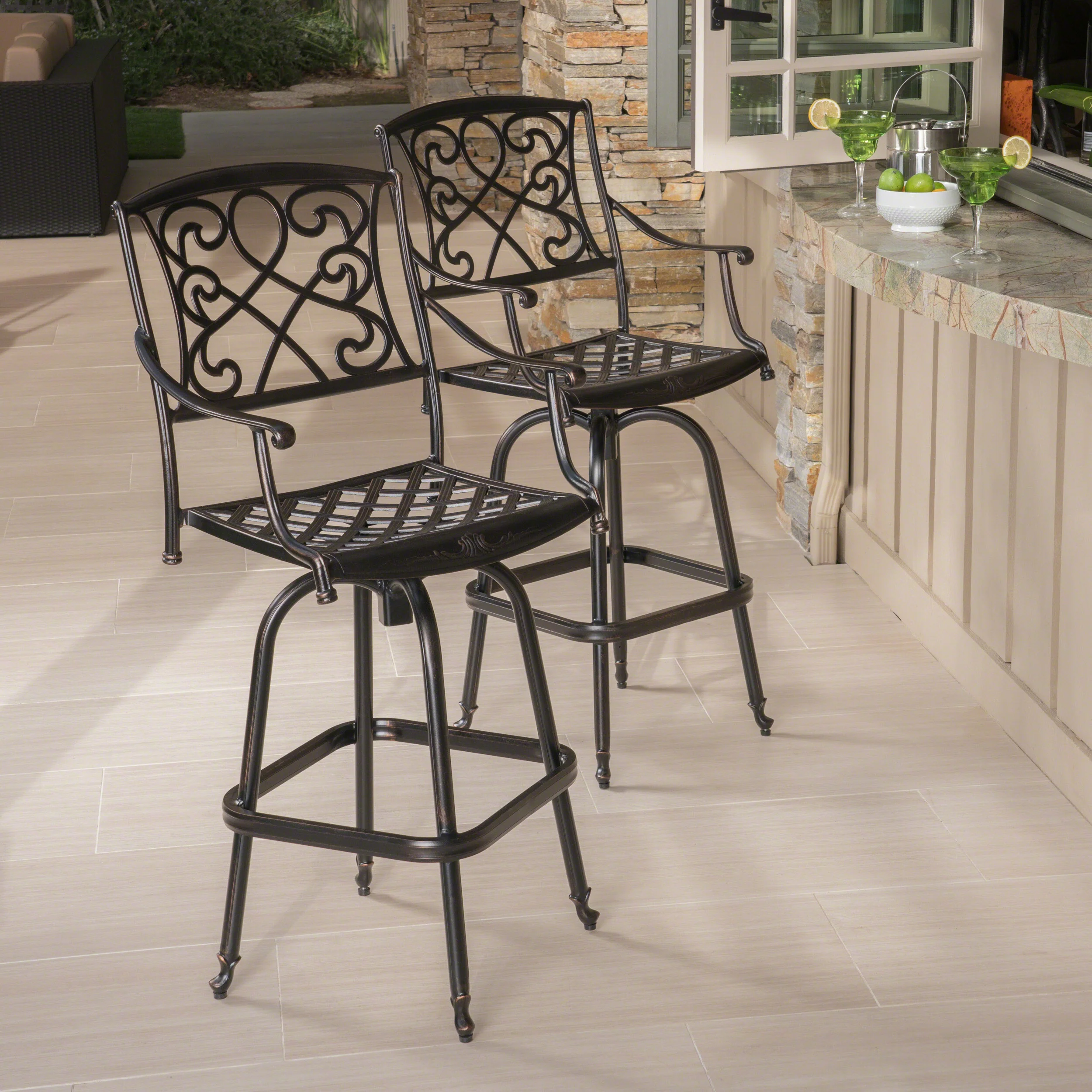 Paris 30-Inch Cast Aluminum Swivel Bar Stool (Set of 2) - furnishings