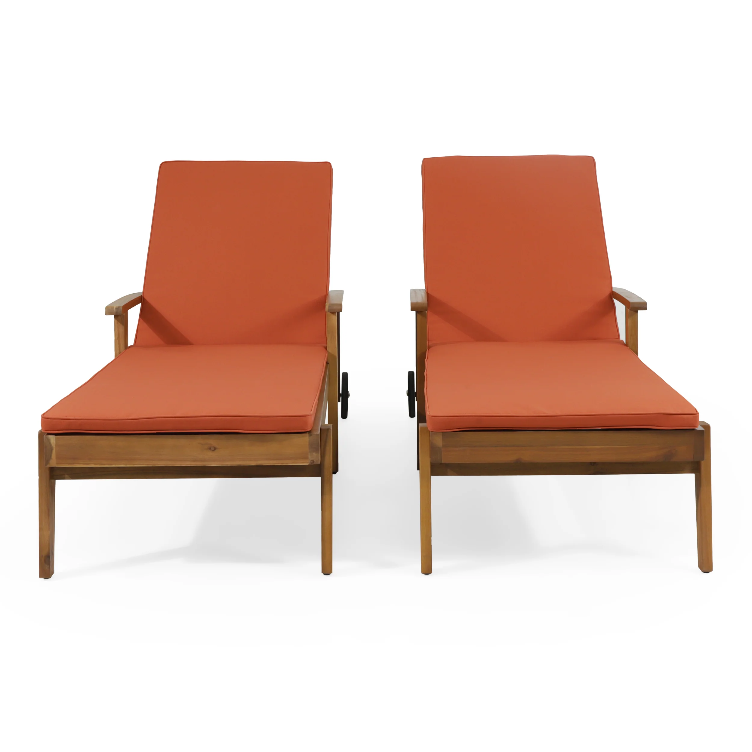 Lucknow Outdoor Acacia Wood Chaise Lounge with Water Resistant Cushion, Set of 2 - furnishings