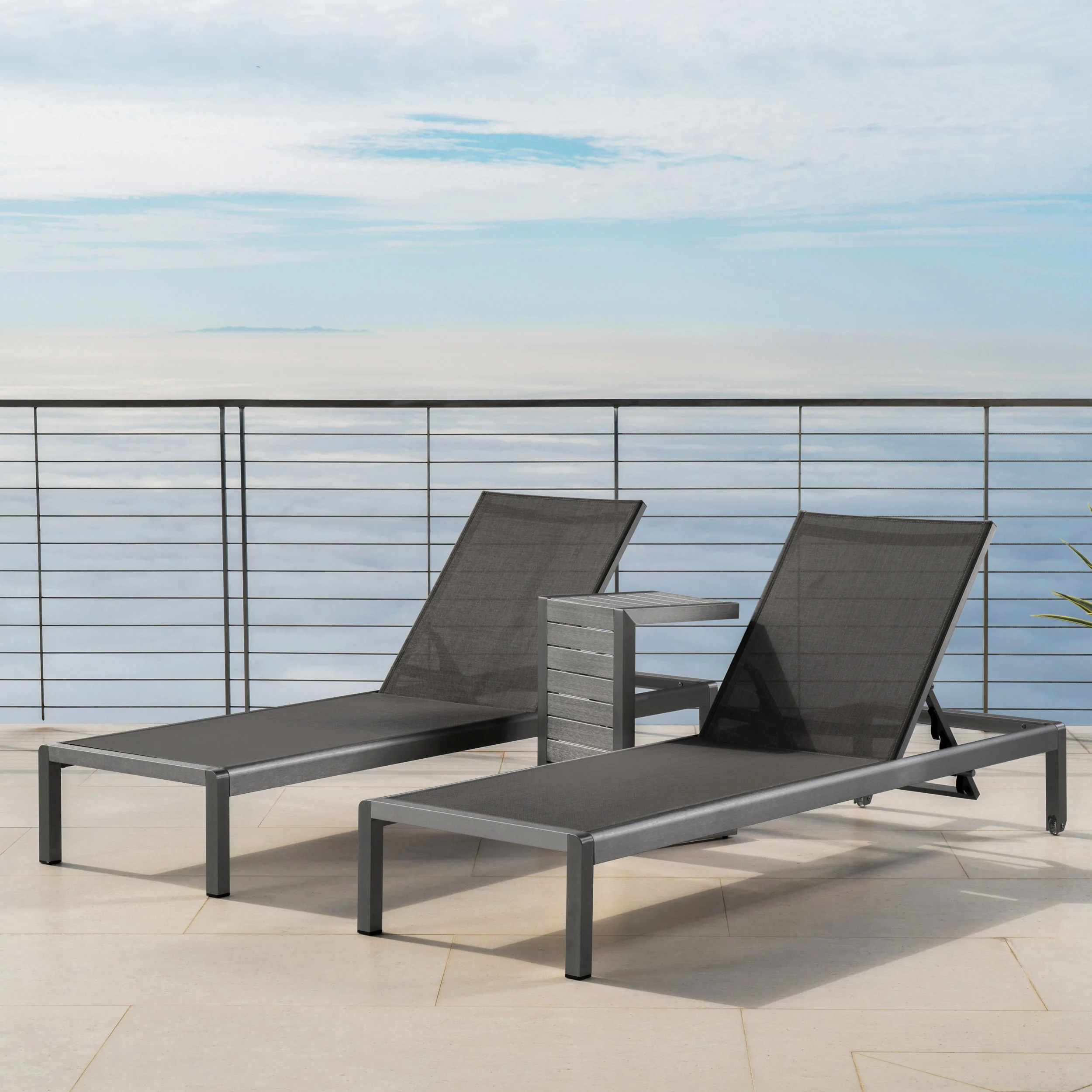 Coral Bay Outdoor Gray Aluminum Chaise Lounge and C-Shaped Side Table - furnishings