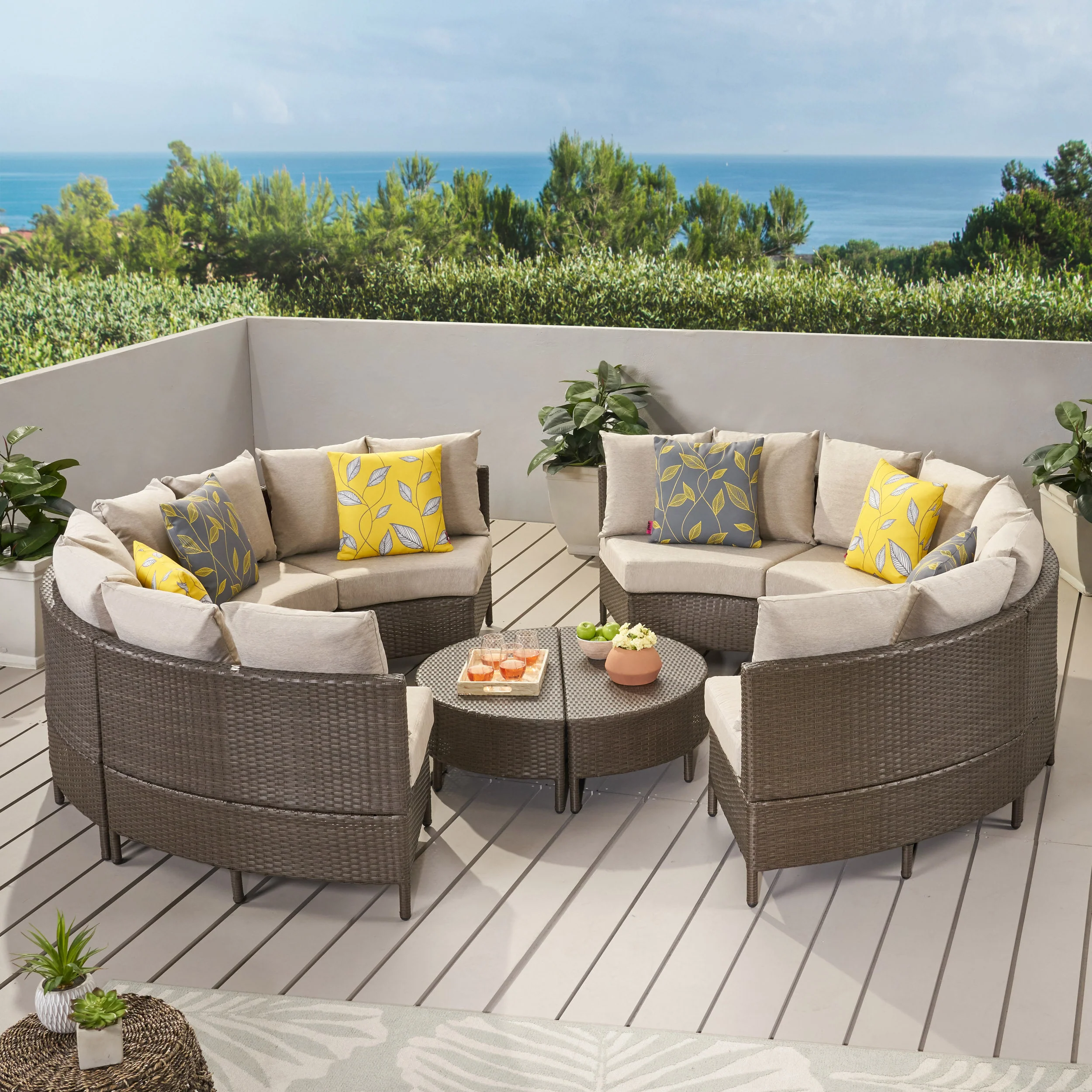 Alacati 10Pc Outdoor Wicker Sofa Set w/ Cushions - furnishings