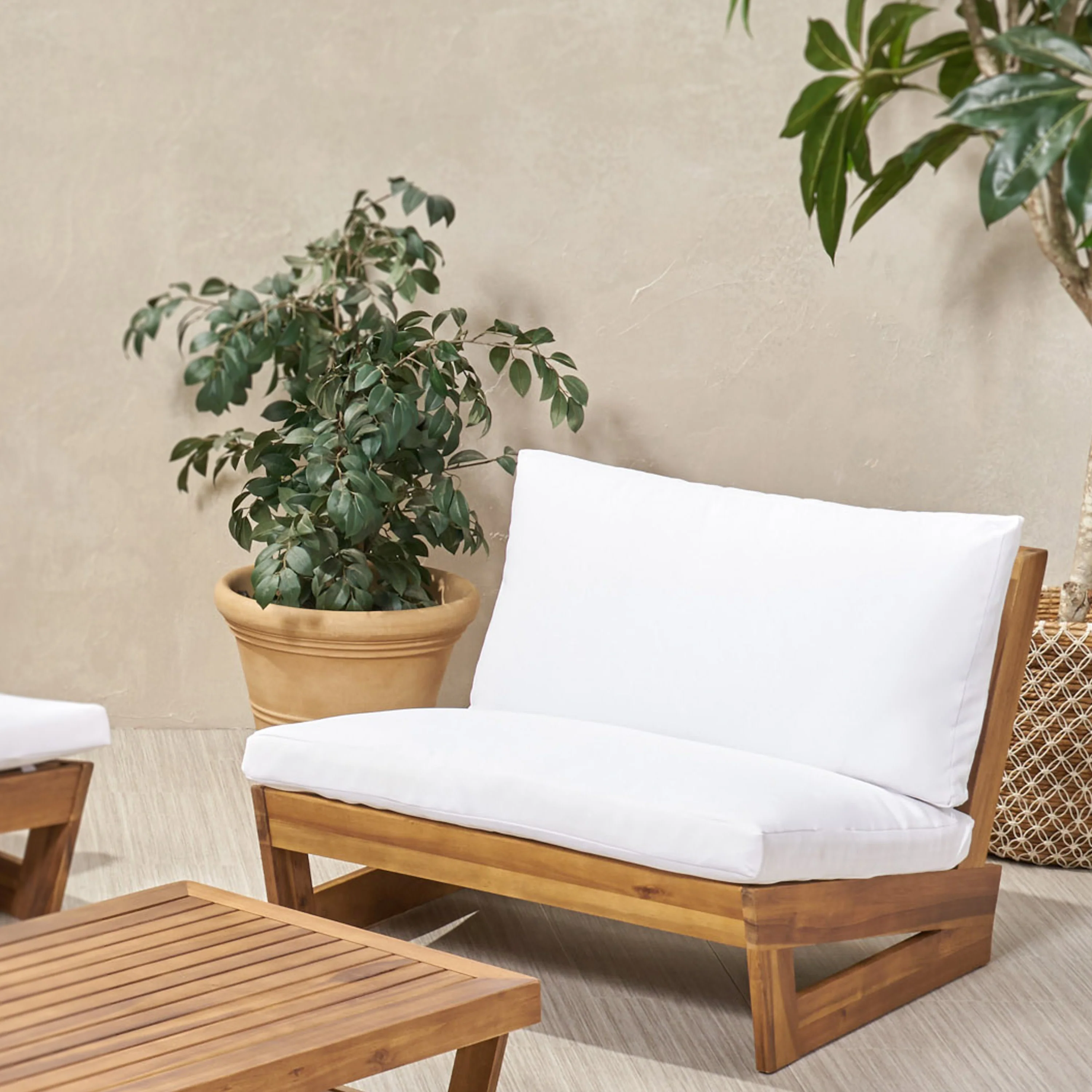 Emma Outdoor Acacia Wood Club Chair with Cushions - furnishings