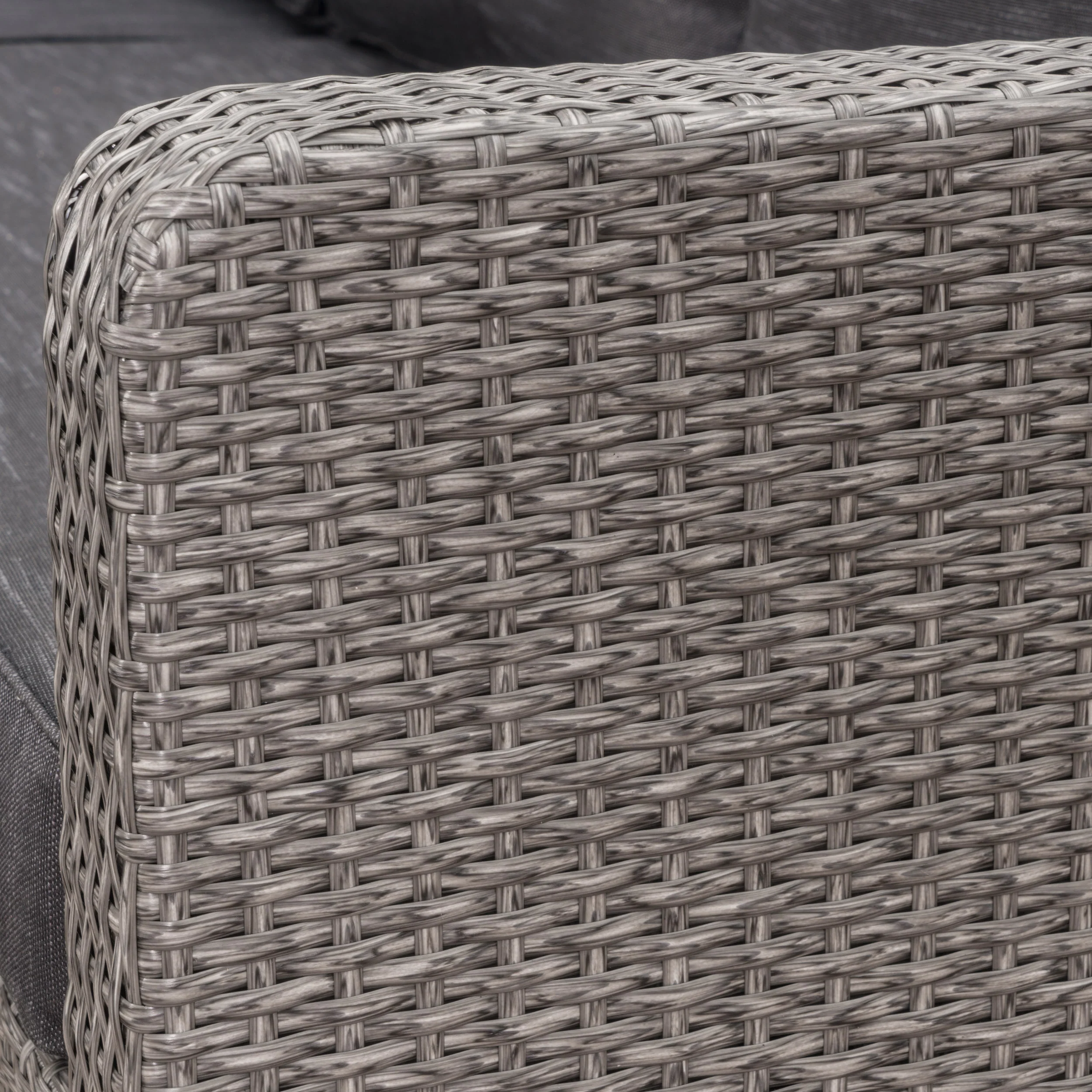 Hensley Outdoor Wicker 5 Seater Sectional Sofa Chat Set with Cushions, Mixed Black and Dark Gray - furnishings