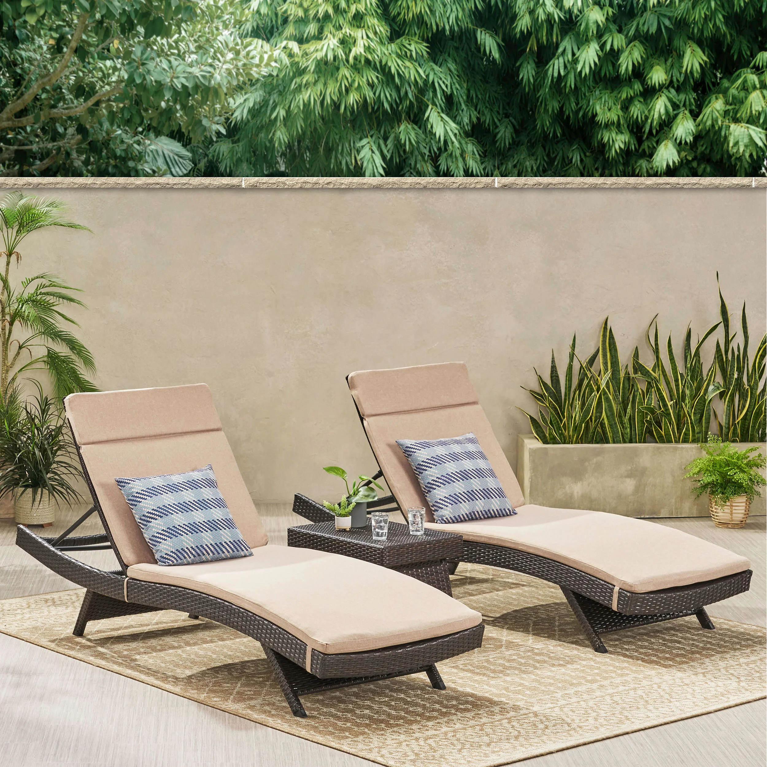 Allegria 3Pc Multibrown Wicker Lounge w/Water Resistant Cushions & CoffeeTable - furnishings