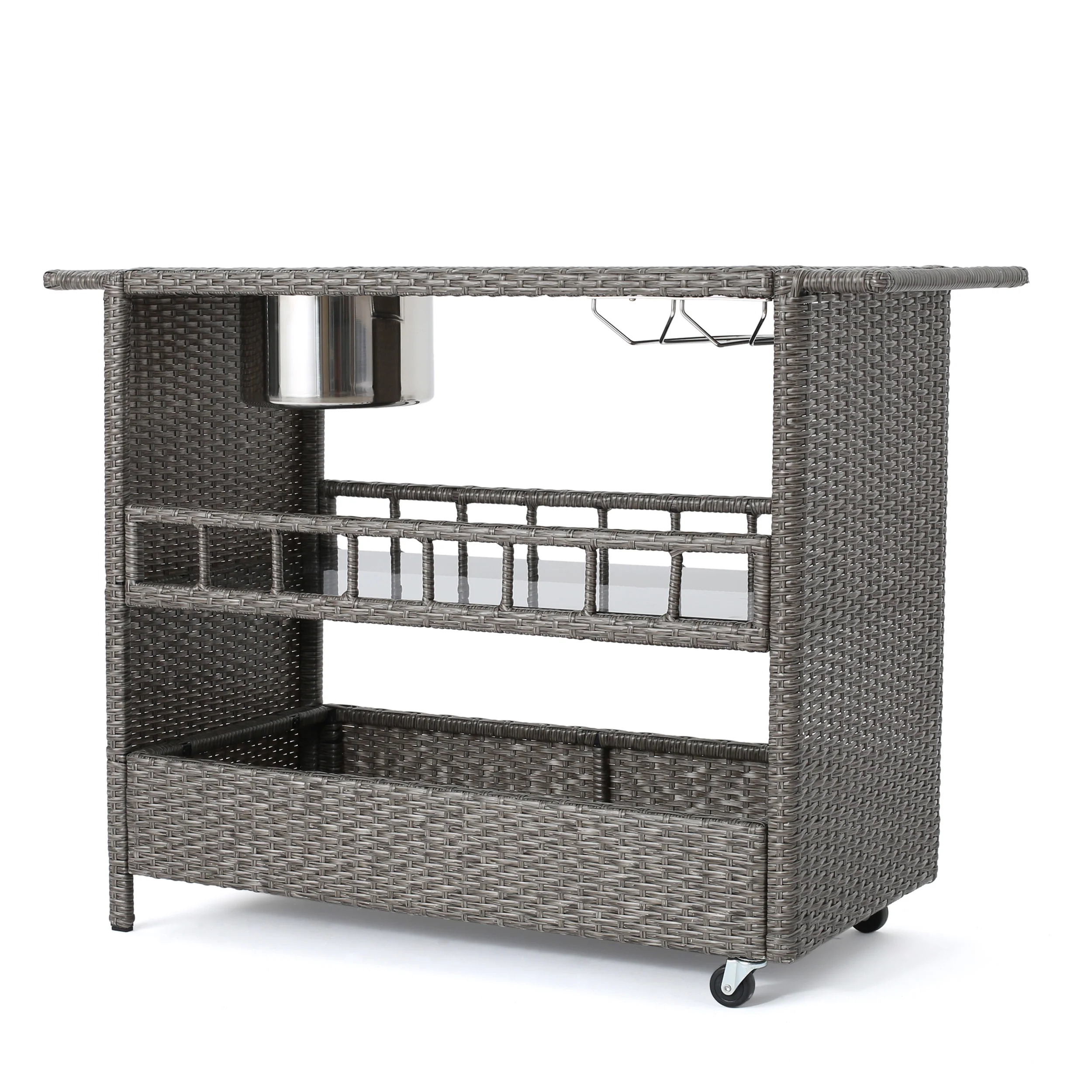 Waikiki Outdoor Fine Crafted Mixed Black Wicker Bar Serving Cart - furnishings
