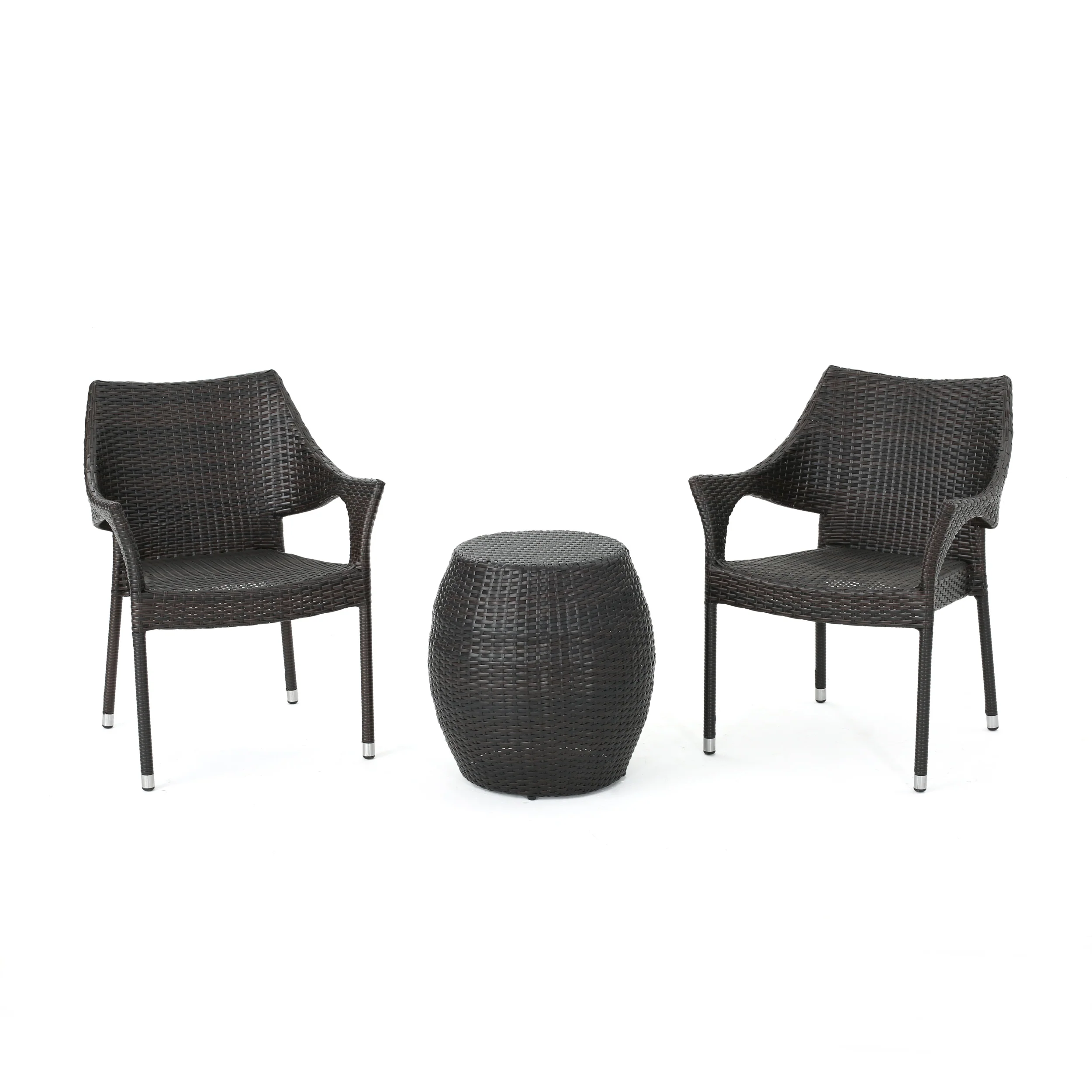 Penbrook Outdoor 3 Piece Multi-brown Wicker Chat Set - furnishings