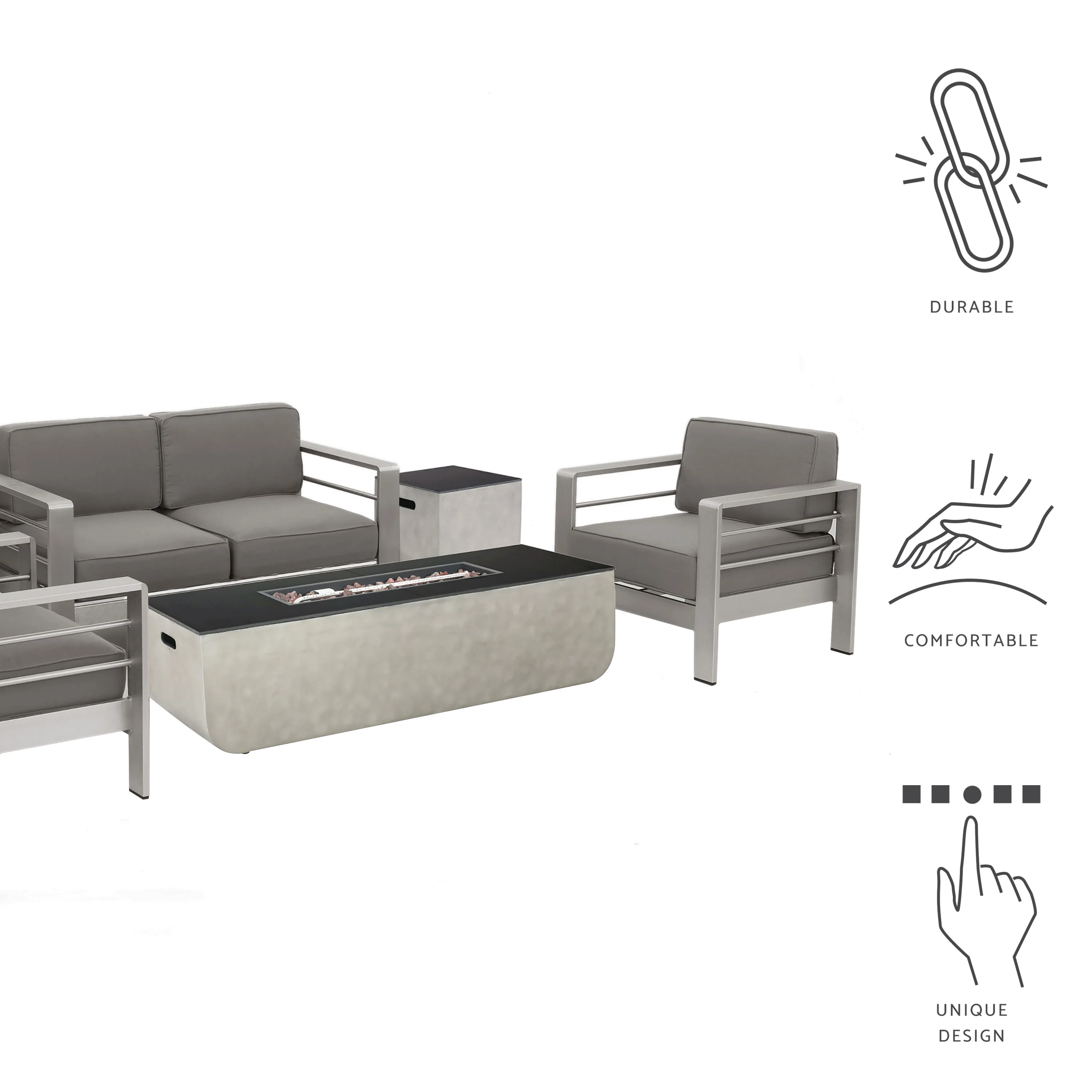 Cherie Outdoor 4 Seater Aluminum Chat Set with Fire Pit - furnishings