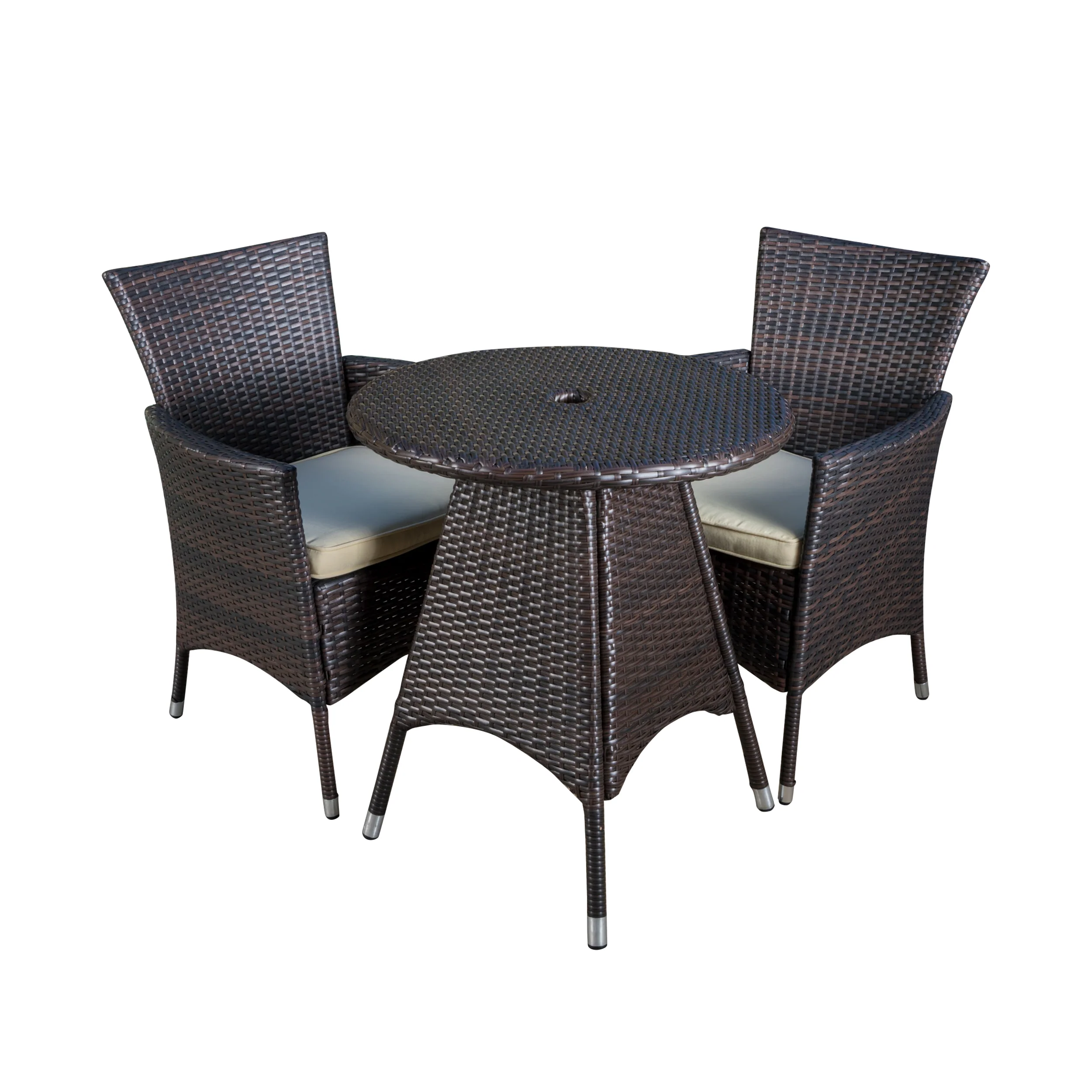 Clementine Outdoor 3pc Multibrown Wicker Bistro Set - furnishings
