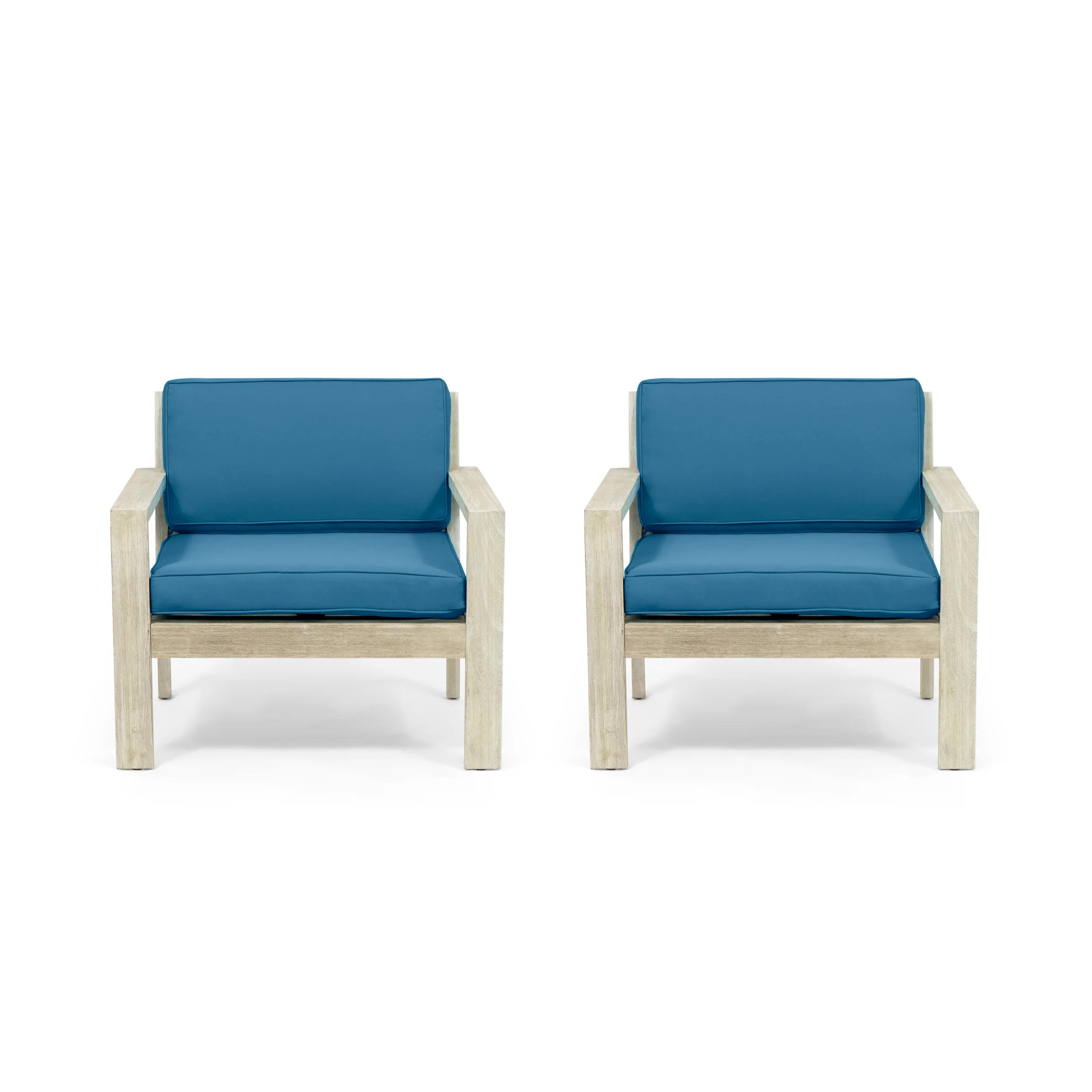Ben Outdoor Acacia Wood Club Chairs with Cushions (Set of 2) - furnishings