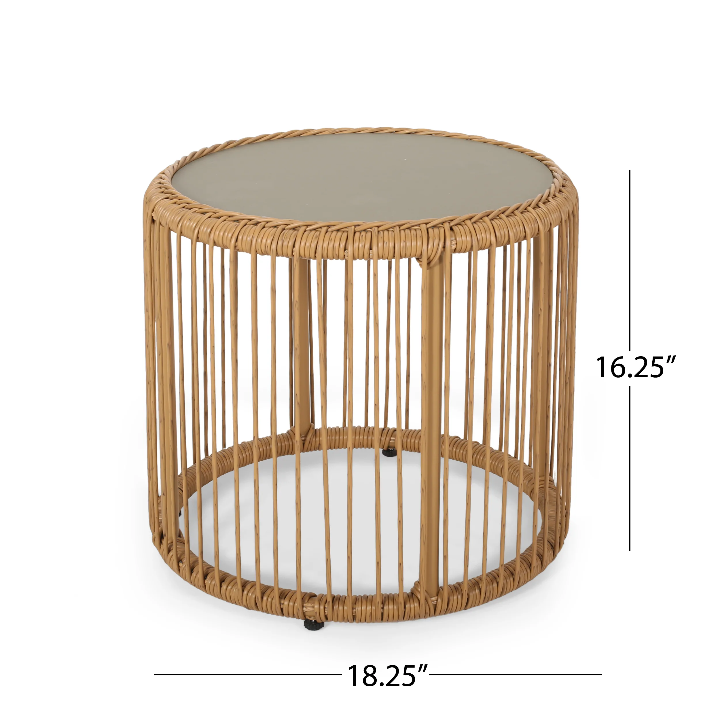 Averyrose Outdoor Wicker Side Table with Tempered Glass Top - furnishings