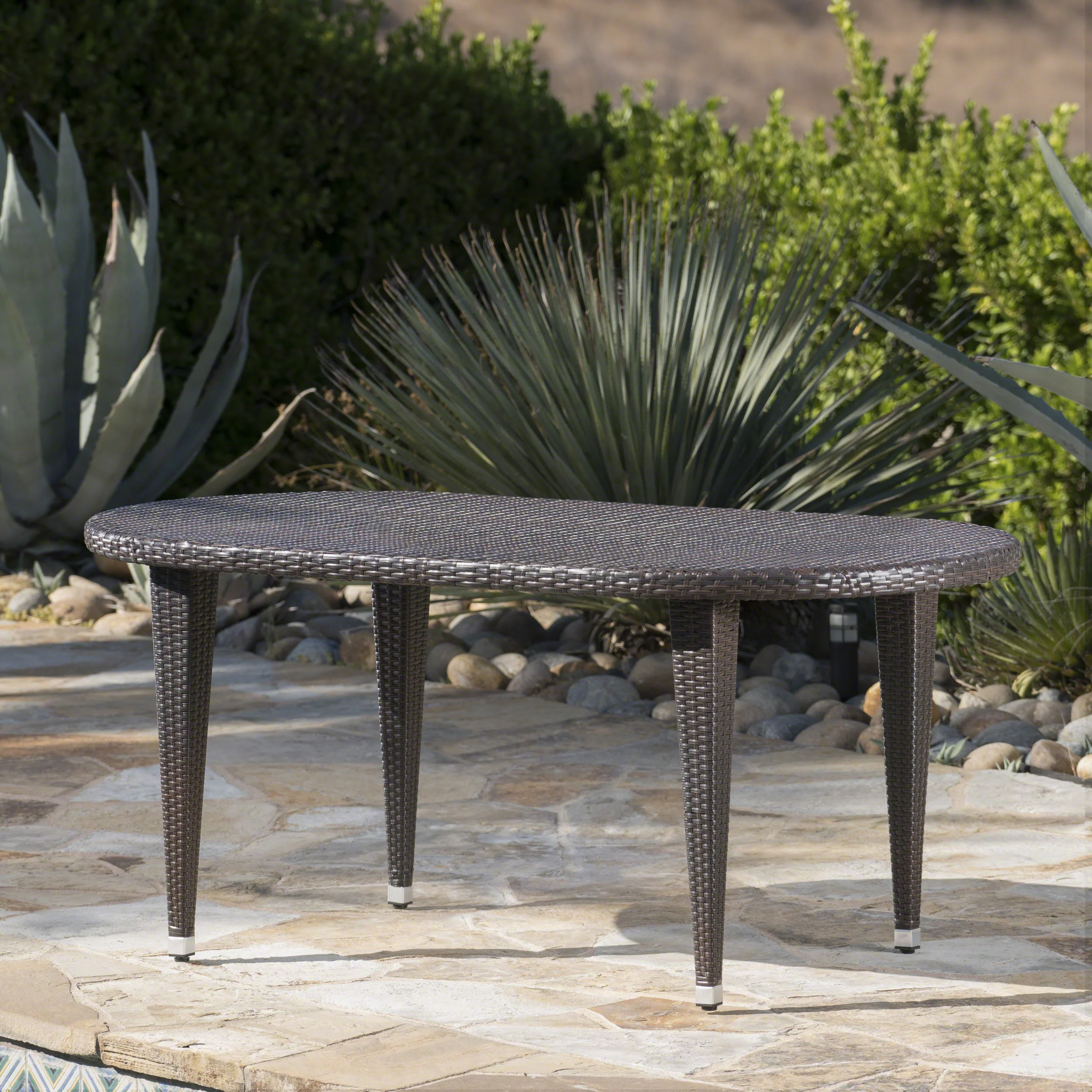 Domo Outdoor 69 Inch Wicker Oval Dining Table - furnishings