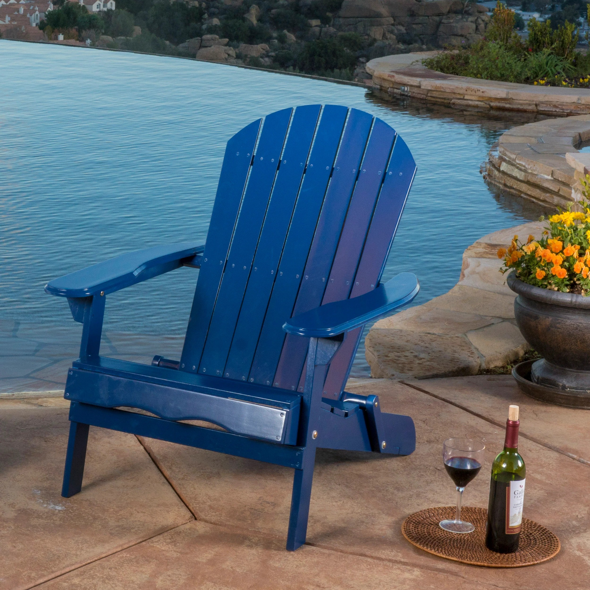 Kono Outdoor Acacia Wood Reclining Adirondack Chair with Footrest - furnishings