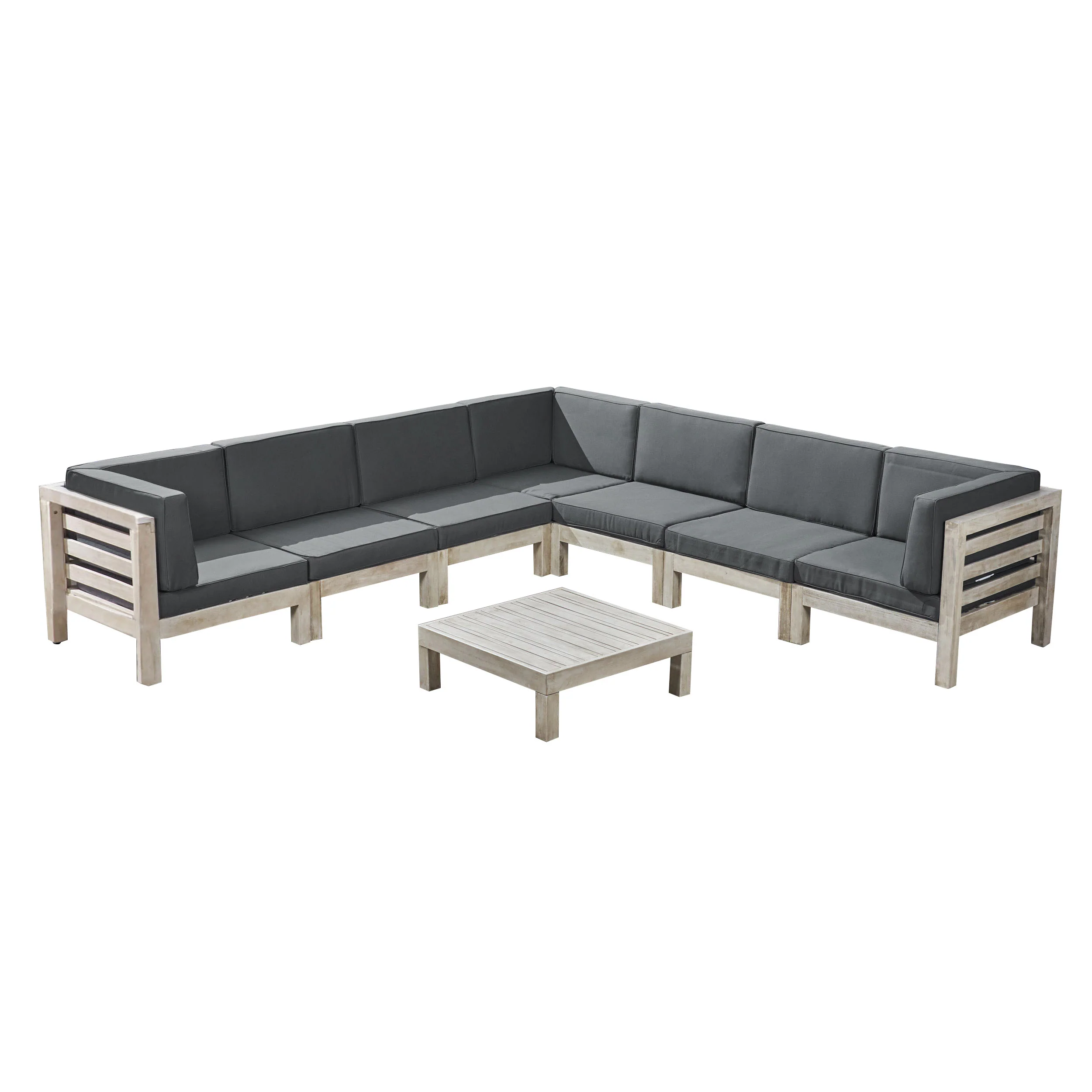 Dawn Outdoor 7 Seater Acacia Wood Sectional Sofa Set - furnishings