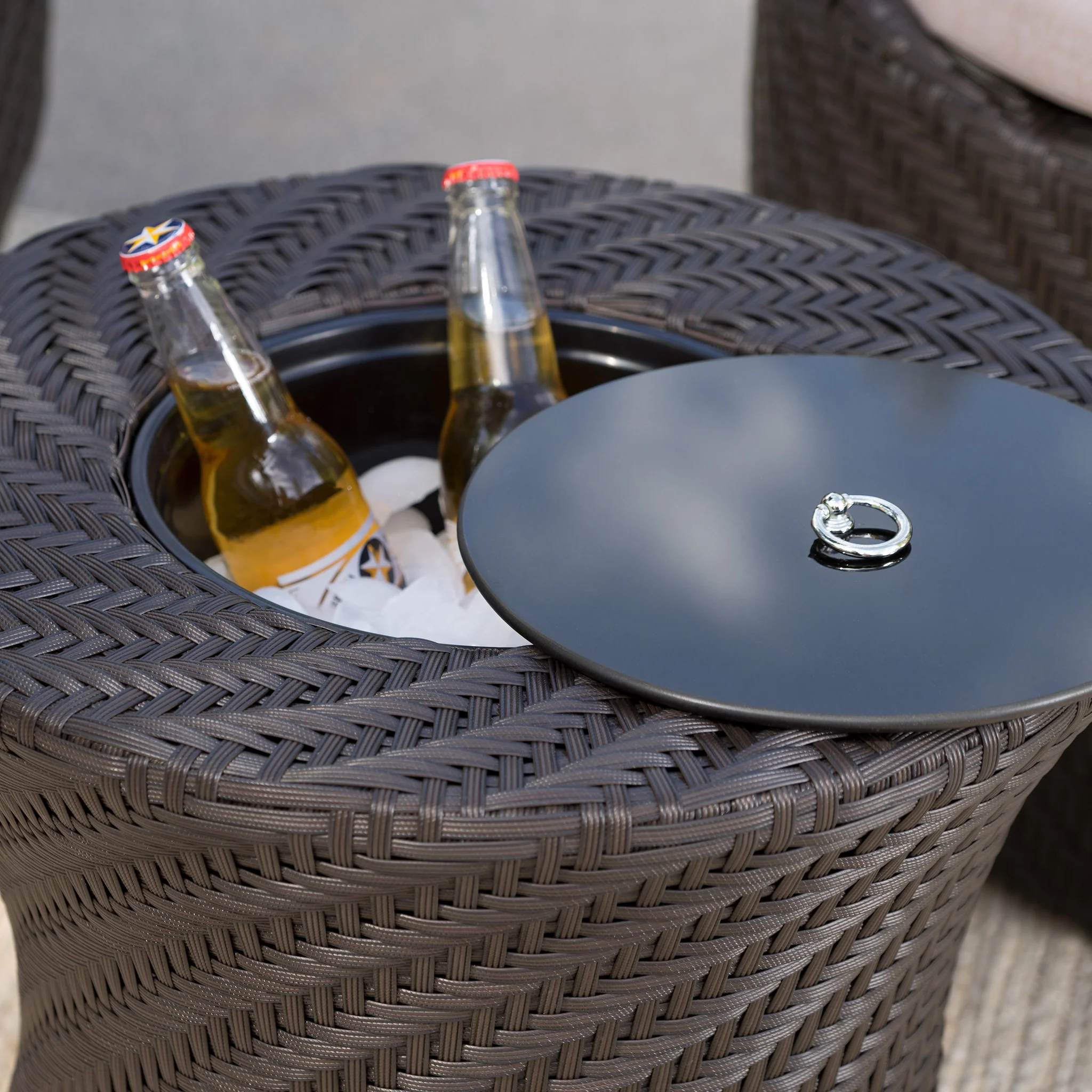 Berkshire Outdoor Brown Wicker Accent Table with Ice Bucket - furnishings
