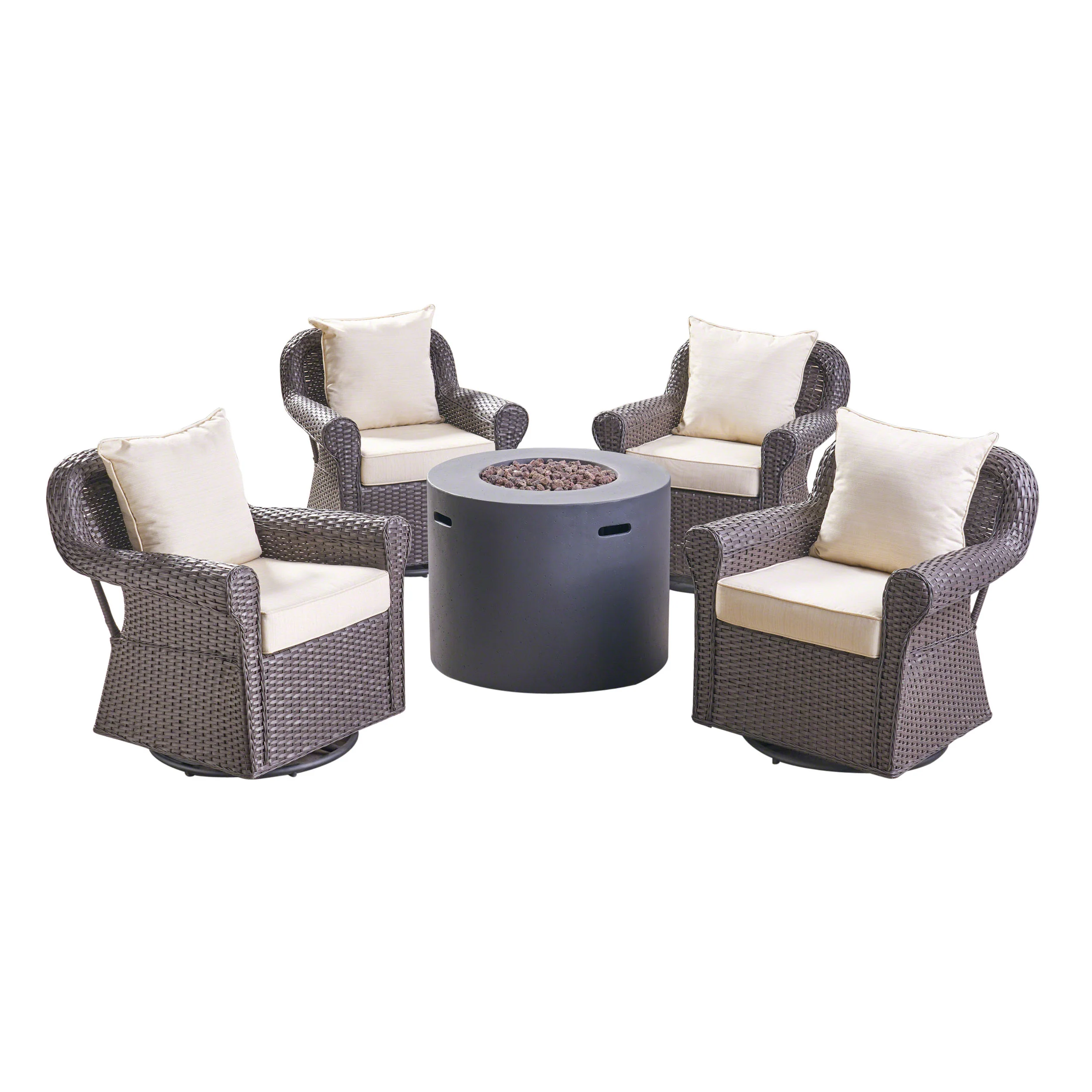 Harding Outdoor 4 Piece Swivel Club Chair Set with Round Fire Pit - furnishings